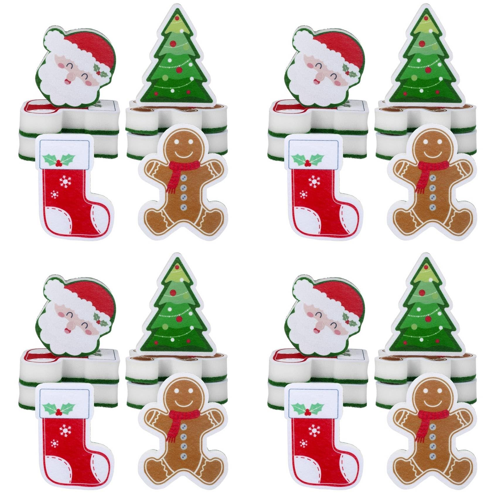 Hndhbfgrt 32 Pcs Christmas Sponges Kitchen Dual Sided Dish Sponges for Washing Dishes Santa Christmas Tree Gingerbread Man