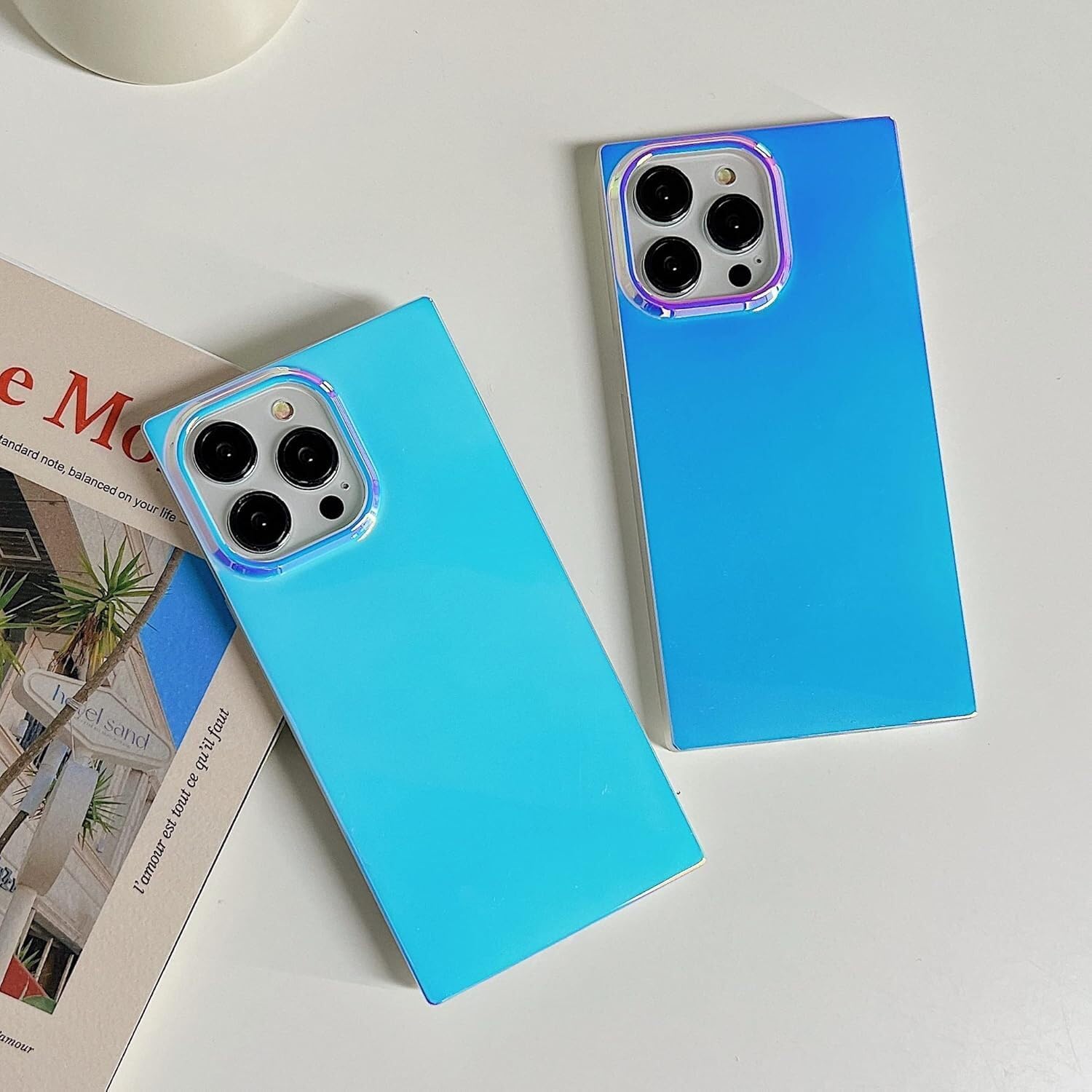 Omorro for iPhone 16 Pro Max Rectangle Case for Women, Bling Sparkly Laser Color Changing Designer Glitter Slim Thin Soft Flexible Silicone Protective Light Mirror Iridescent Girly Purple - Image 3