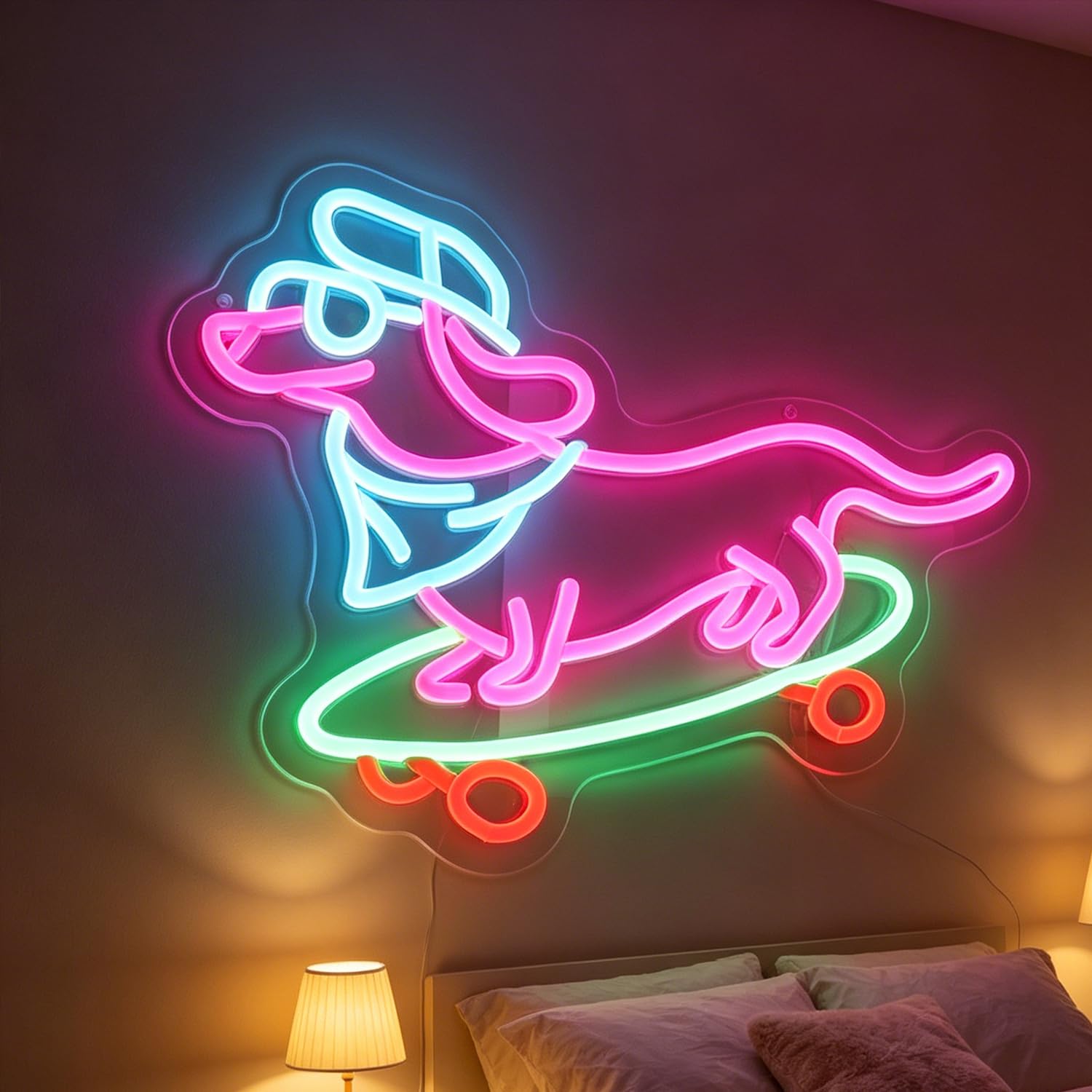 Wiener Dog Skateboarding Neon Sign for Kids Room Game Room - Wiener Dog Skateboard LED Wall Art, regalo divertente per gli amanti dei cani