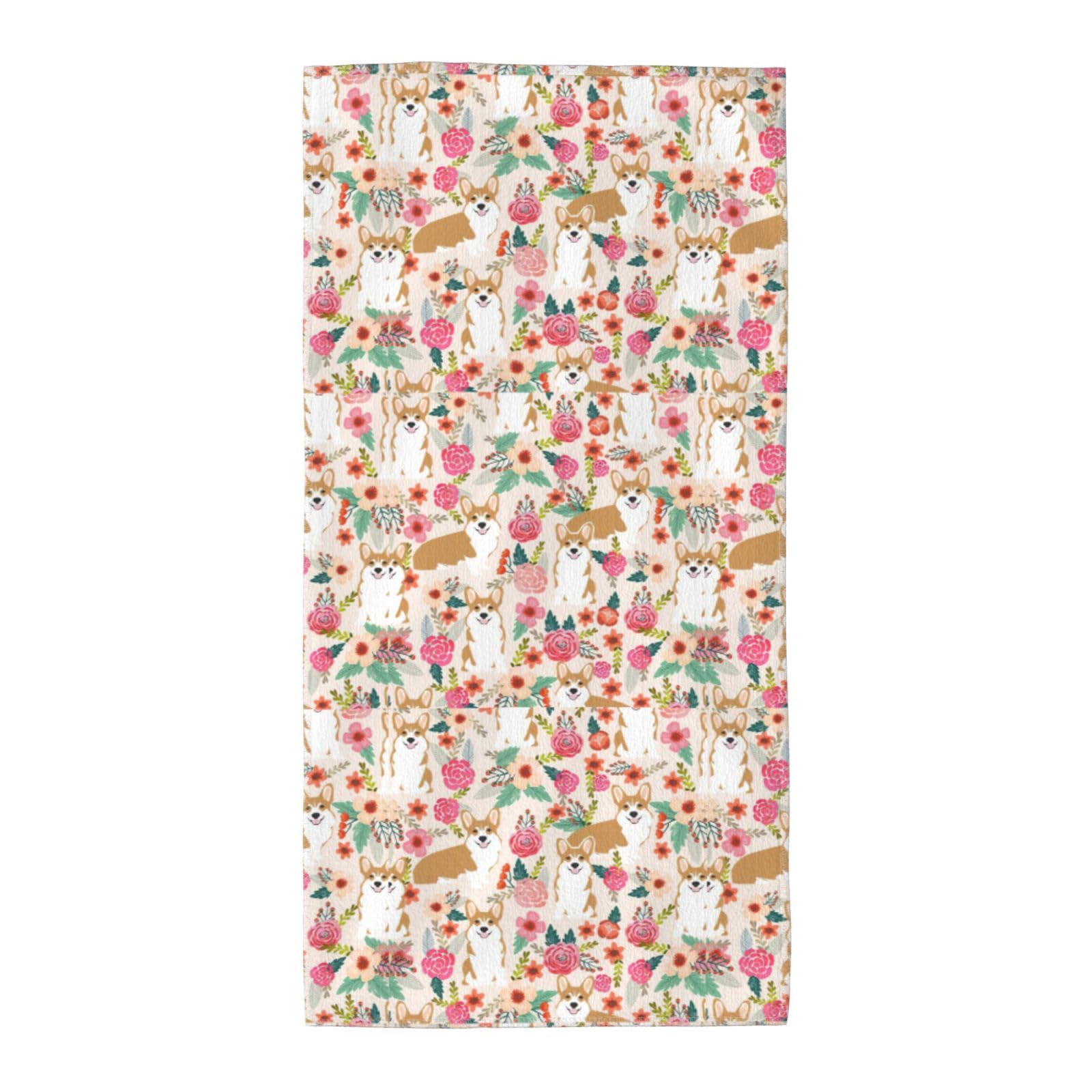 SDEGTHO Corgi Floral Flowers Soft Absorbent Long Towel For Gym Sports Picnic Leisure Use