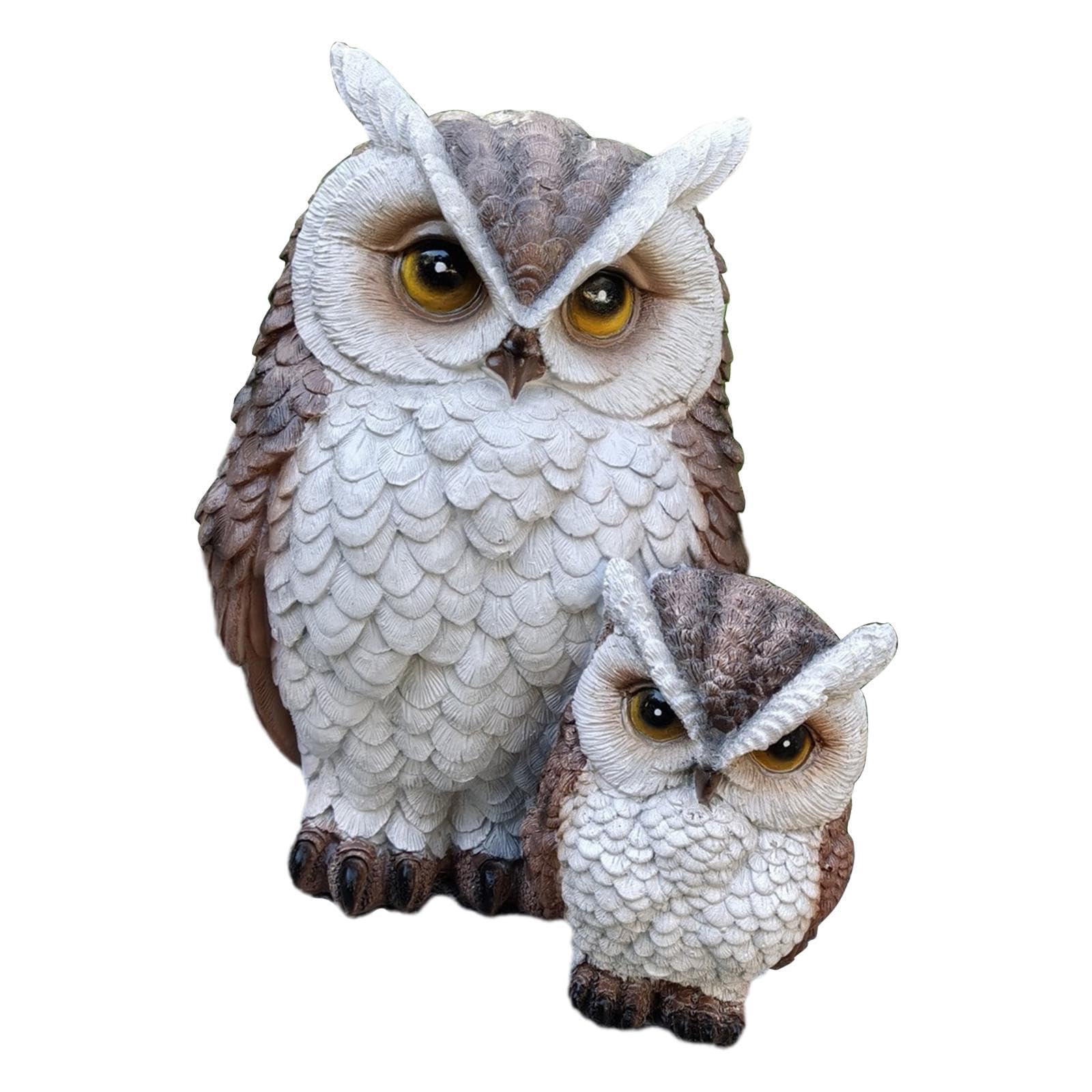 Quxvuis Brown Owl Statue Mom And Child Lifelike Resin Figurine For Porch Backyard Bed Realistic Animal Craft Decor Bedroom Animal Bird Sculptures Lifelike Scare, 18X13.5cmx20.5cm