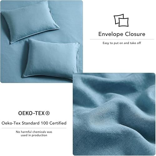 Miniatura 4 de DAPU Juego de funda de edredón de lino tamaño King, juego de ropa de cama ligero lavado con cierres de botones, 3 piezas hipoalergénicas de mezcla