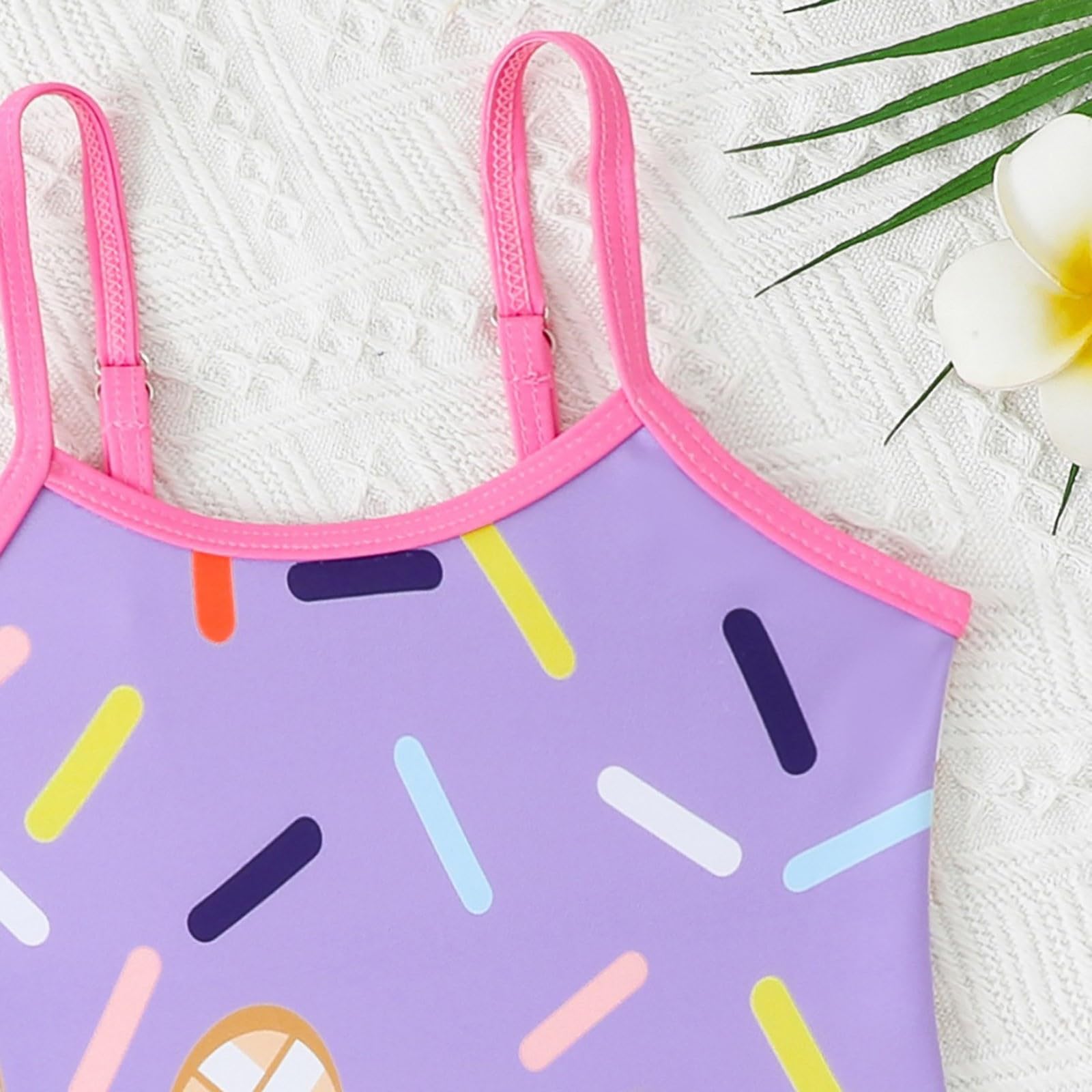 Generisch Bañador para niña Sunny con bonito estampado de flores, ideal para niños pequeños, niños y adolescentes, perfecto para la playa y la piscina en verano.
