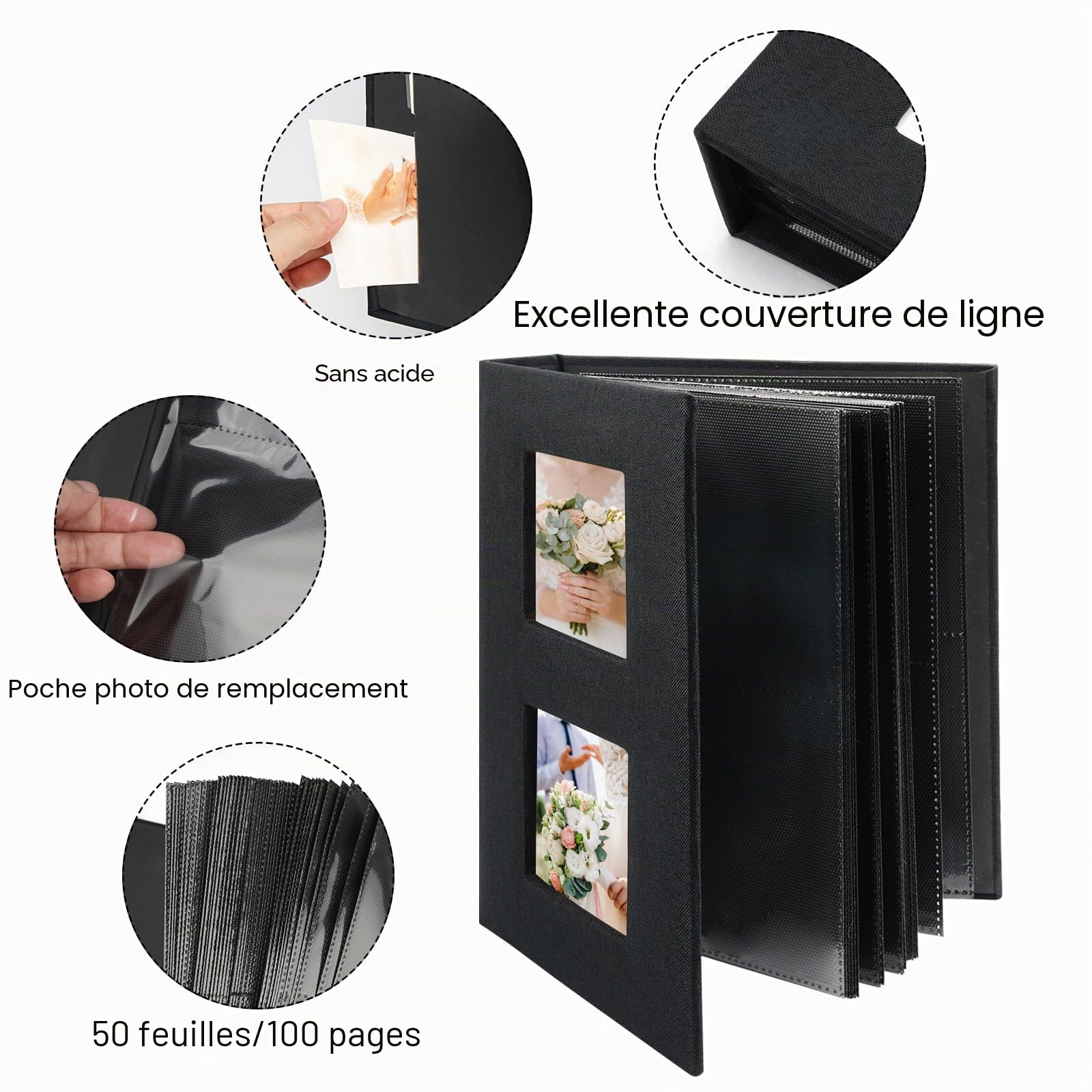 Album Photo 10x15, 200 Photos Album Photo Pochette | Album Photo Grand Format, Couverture en Lin Naturel Album Photo, Album Photos, pour Famille, Mariage, Voyage(Noir)