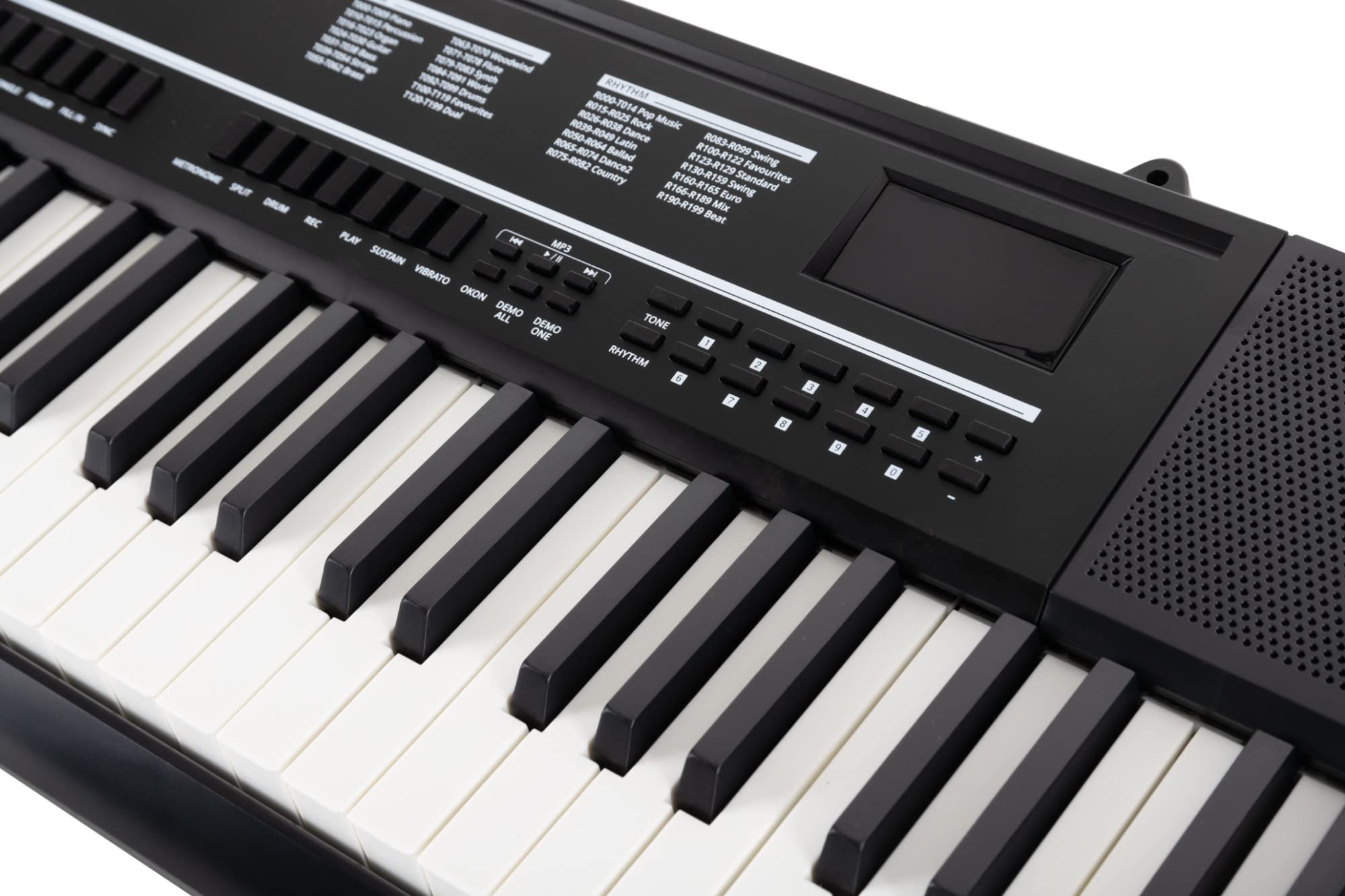 McGrey 6170 Akku-Keyboard Schwarz Safety Fix Set, LC-Display, 200 Sounds | Einsteiger-Keyboard mit 61 Tasten in Standard-Größe, Integrierter Li Ion-Akku mit 1200 mAh, 200 Rhythmen, 70 Demo Songs, 5 cm