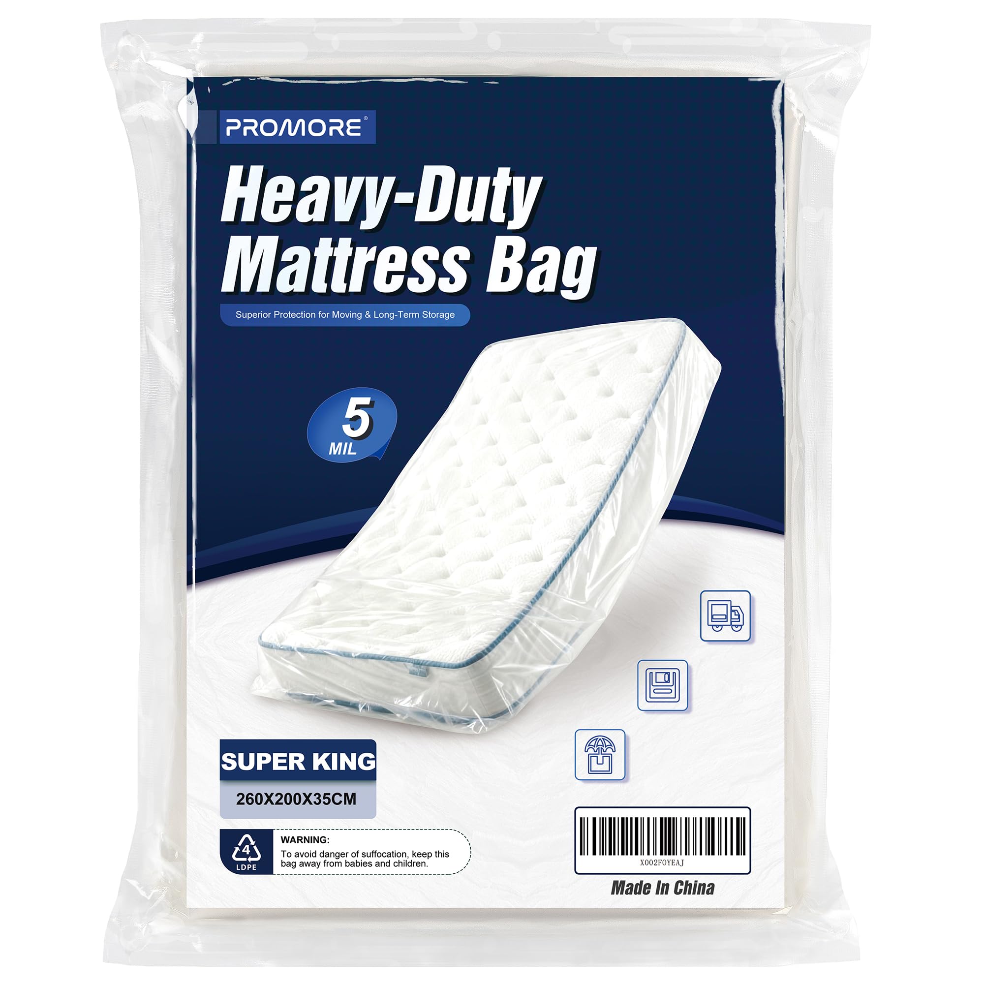 PROMORE Super King Size Mattress Cover for Moving Storage - 5 Mil Heavy Duty Mattress Bags for Moving and Transport, Mattress Protector Storage Bag - Strong Reusable Tearproof Waterproof Anti-dust — image 1