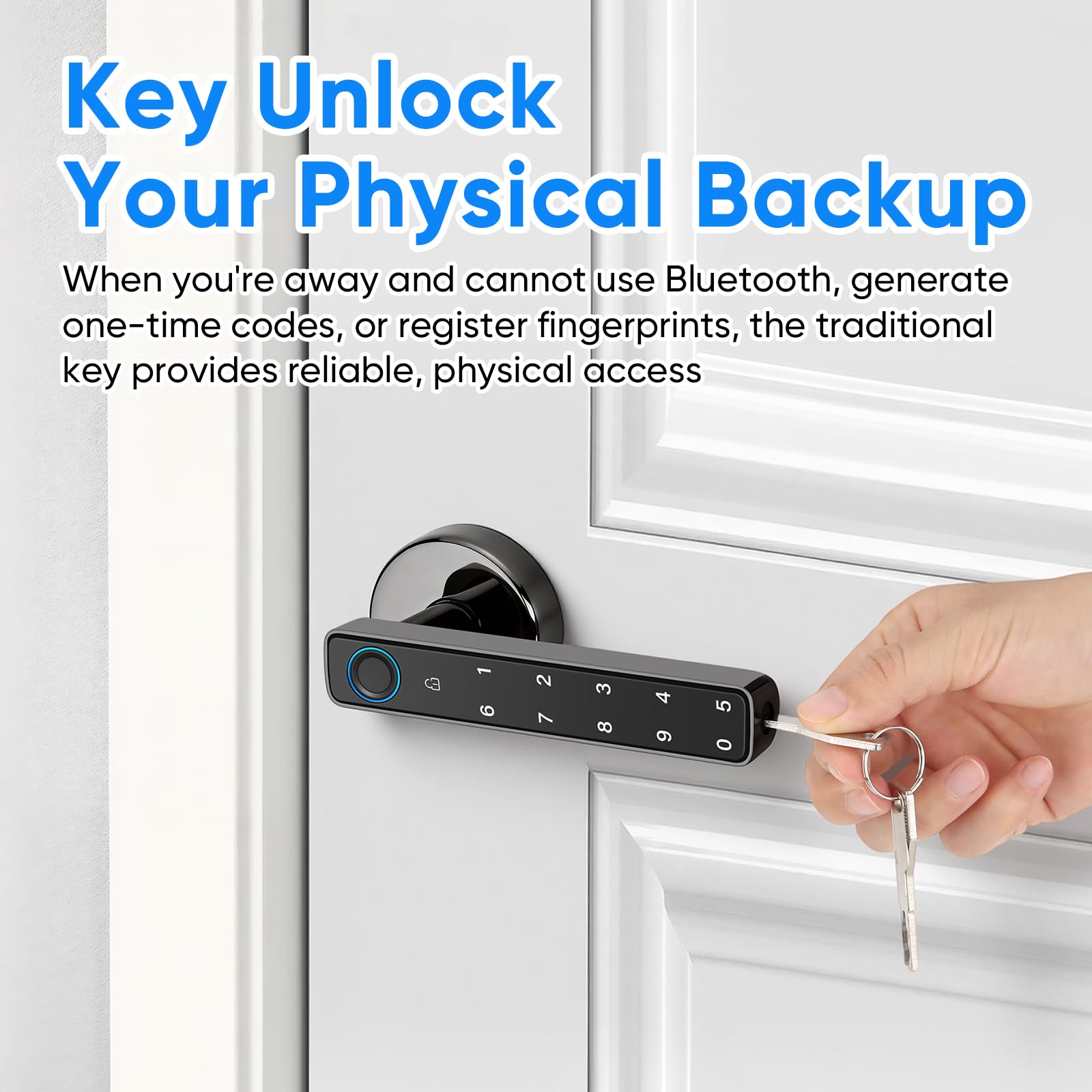 Cerradura Inteligente para Puertas, Cerradura de Puerta Inteligente de Huellas Dactilares con Manija Teclado, Control por App, Almacenamiento Local de Datos, 5 Métodos de Apertura, Sin Llaves