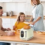 Keenstone Smart Touch Screen Toaster 2 Slice, Retro Wide Slot Stainless Steel Toaster with 6 Browning Levels, Reheat & Defrost, for Bagel, Toast, Bread, Removable Crumb Tray, Beige