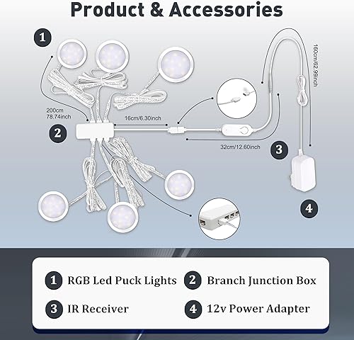 Miniatura 6 de Cefrank Luces de disco inteligentes WiFi (paquete de 6) - Kit de iluminación para debajo del gabinete controlado por Alexa y aplicación, regulable,