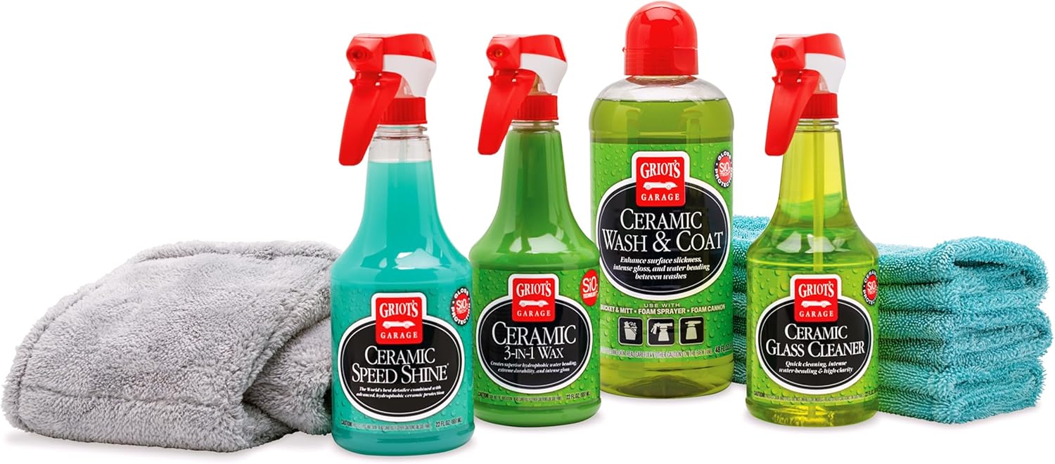 Griot's Garage Ceramic Family Kit for Car Detailing, Includes Ceramic 3-in-1 Auto Wax, Detailer Spray, Vehicle Wash and Coat, Glass Cleaner, and Towels, 11649