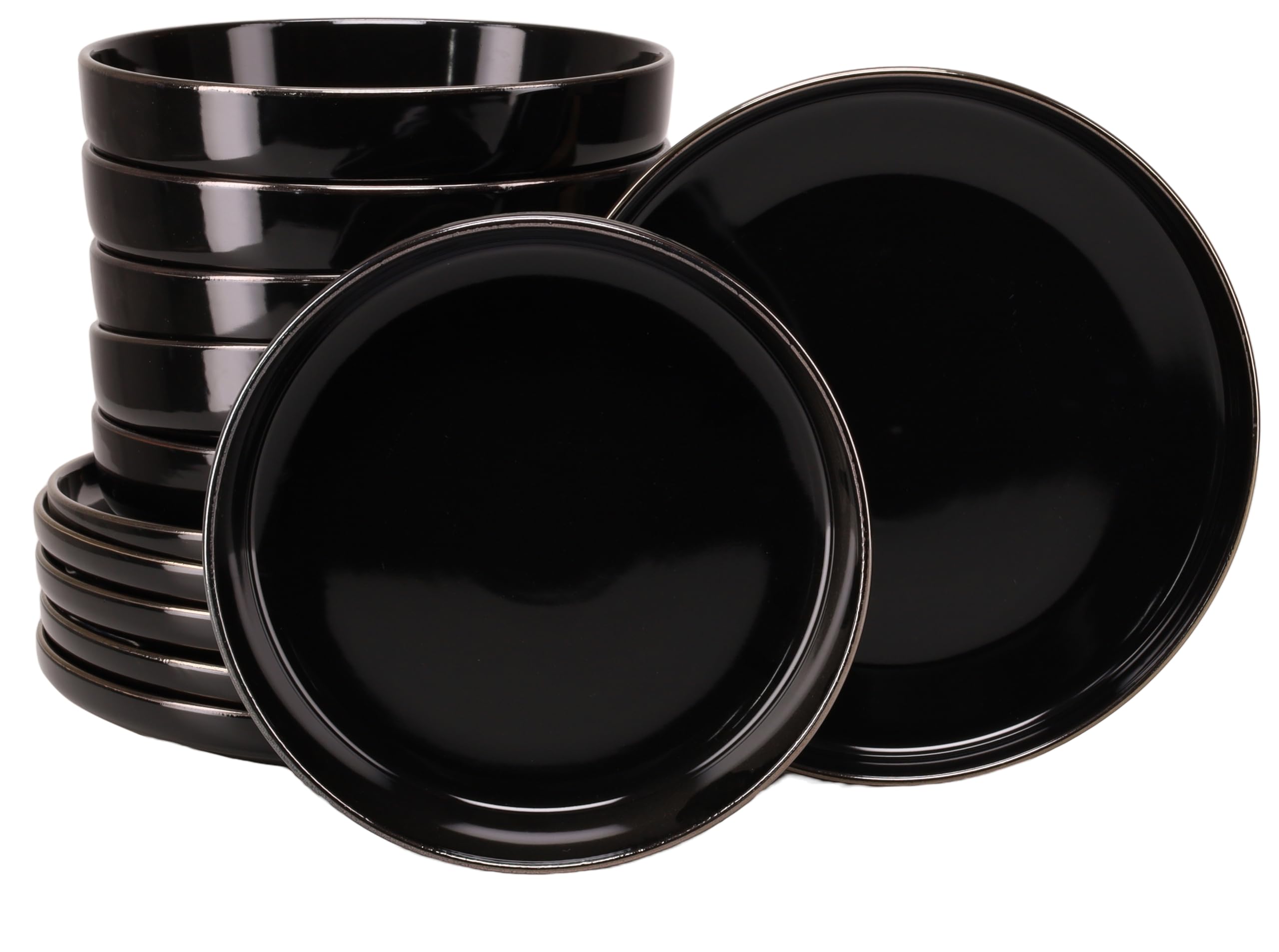 CreaTable, 24785 Serie Nordic Festive Black - Vajilla de 12 piezas para 6 personas, de gres, apta para lavavajillas y microondas, producción de calidad