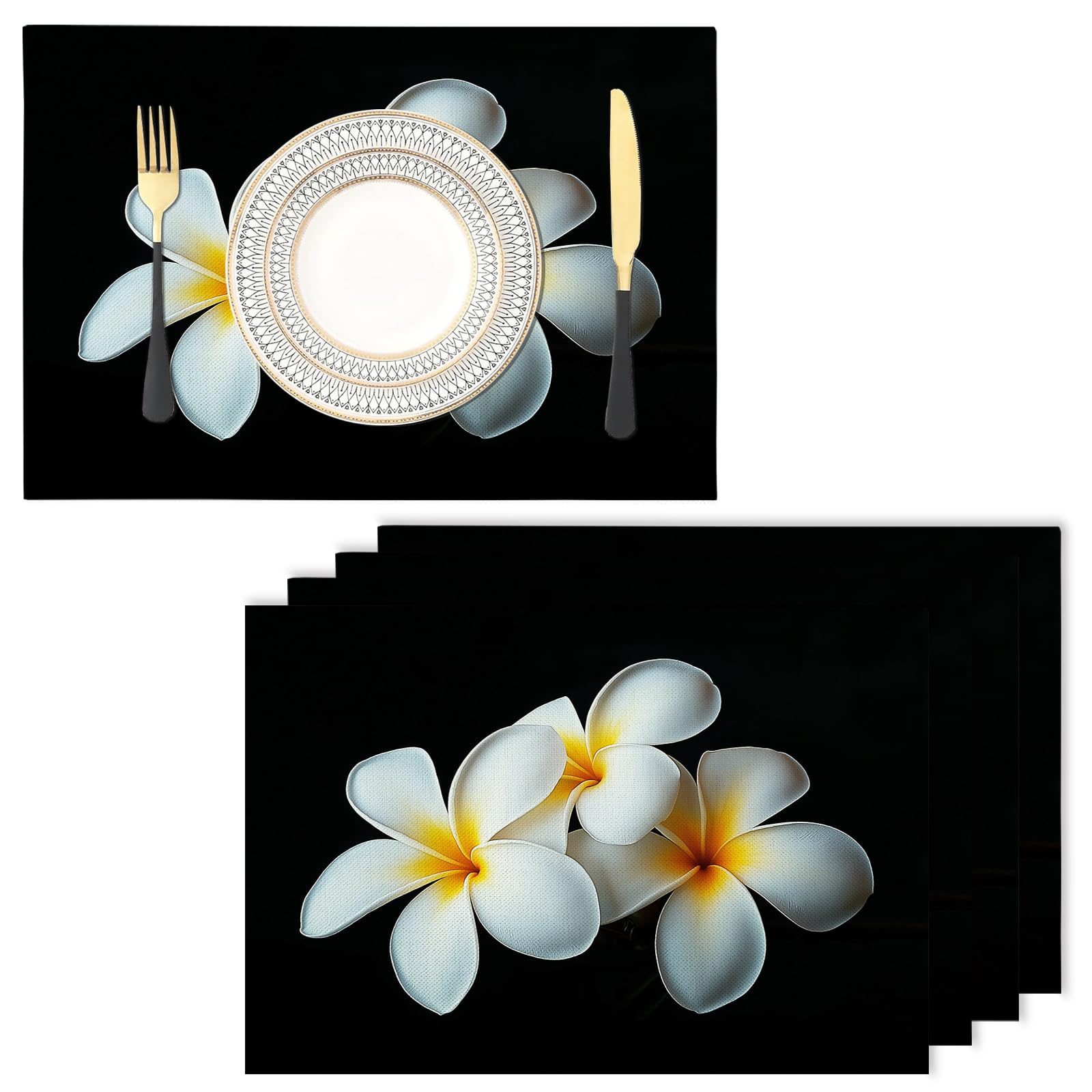 Sets de table en tissu lin de coton de qualité supérieure fleurs blanches x6