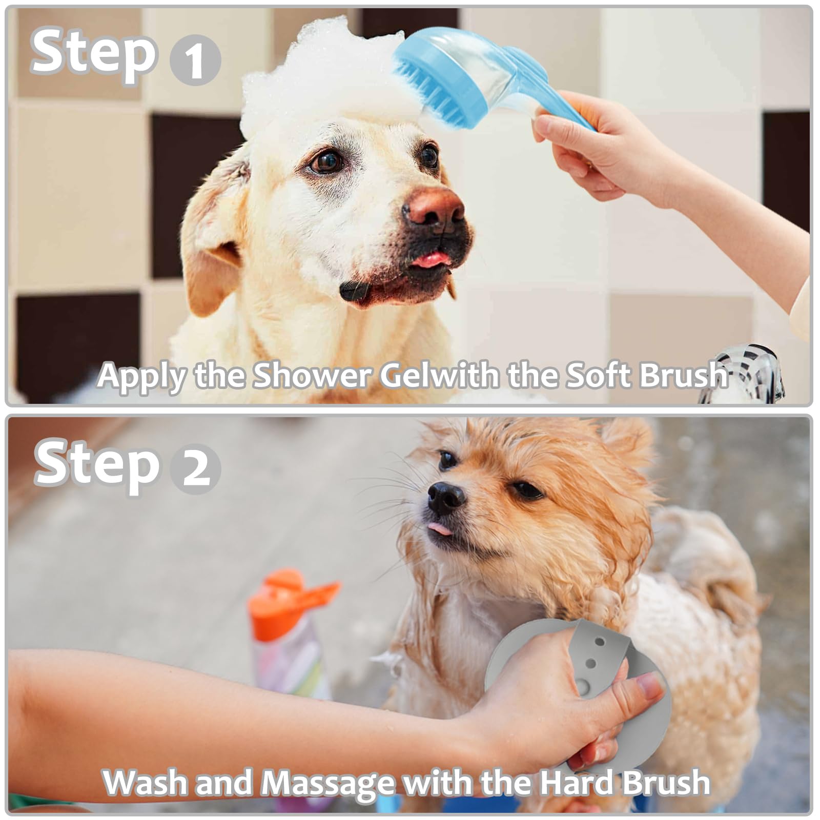(6 Pcs) ELEGX Pet Grooming Bath Massage Brush with Soap and Shampoo Dispenser Soft Silicone Bristle for Long Short Haired Dogs Cats Shower - image 5