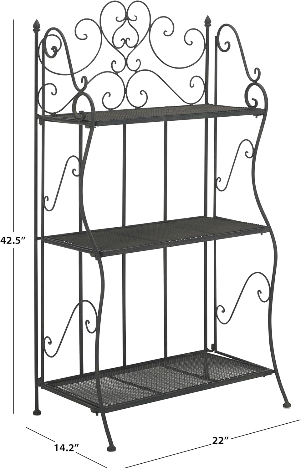 SAFAVIEH Outdoor Collection Torus Victorian Scroll Antique Black 3-Tier Shelf (Fully Assembled)