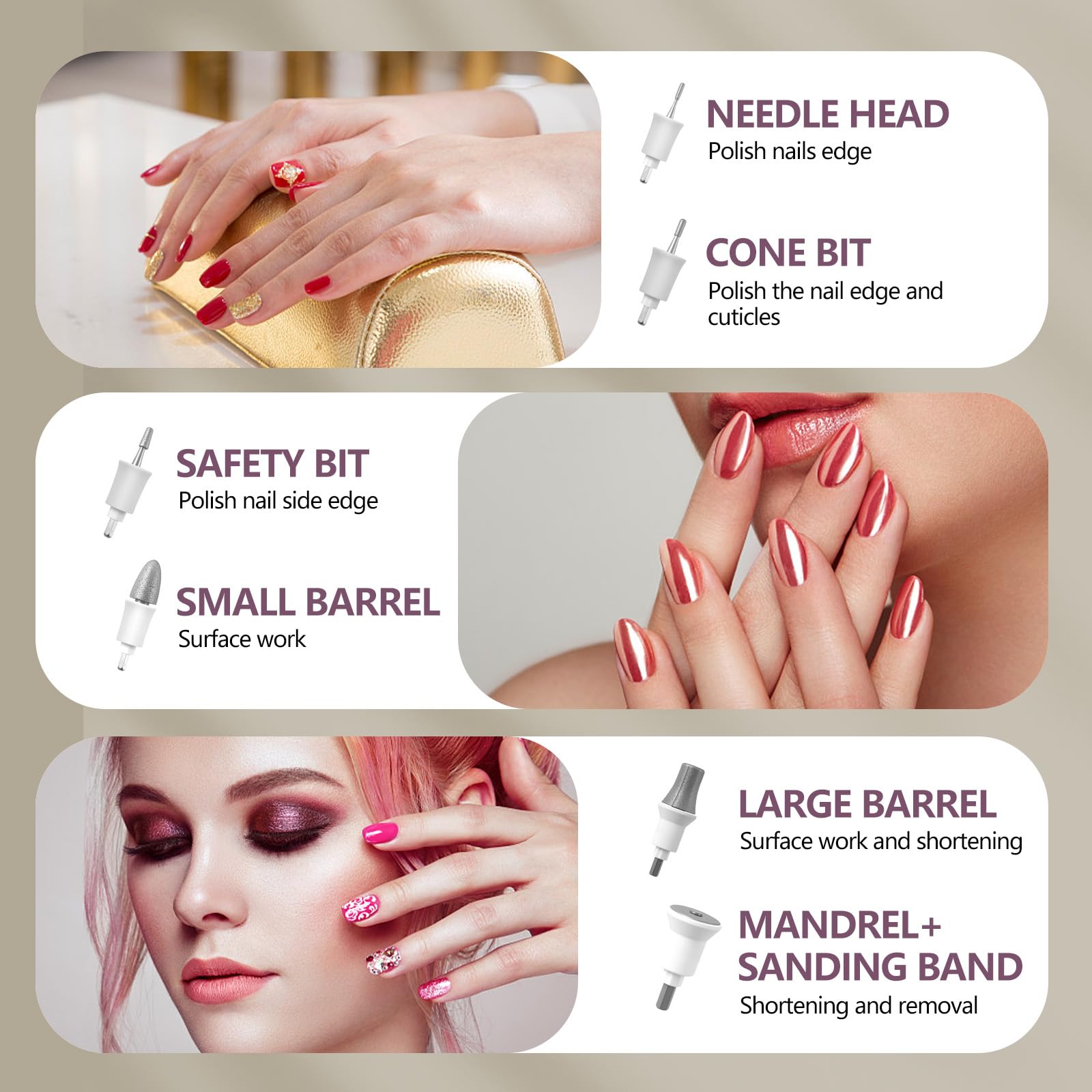Electric Nail Drill Machine Nail Drill Electric File Nail File Kit for Beginners Acrylic Gel Nails Manicure Pedicure Polishing Shape Tool with 8 Bits Gel Nails and Home Salon Use - Image 3