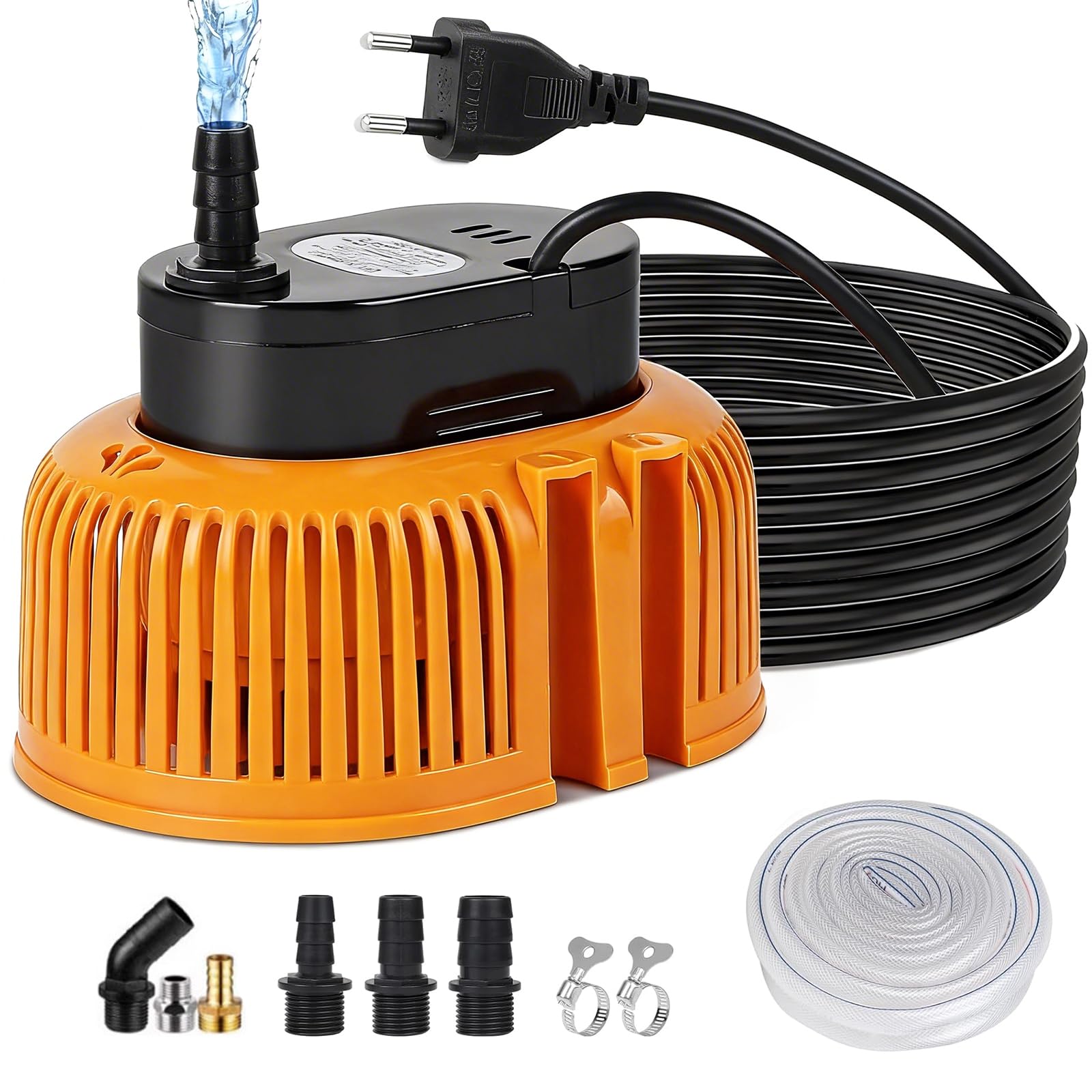 Pompa Sommergibile Acque Scure, Pompa Sommersa 75W 3200L/H pompa di Scarico per Copertura con Cavo da 7,2 m, 6 Adattatori Diversi, Tubo da 5 m Protezione Dalla Mancanza d'acqua