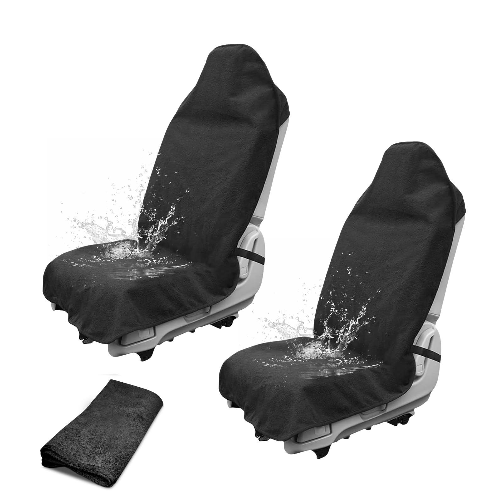 Autositzbezüge, Handtuch, wasserdicht, für Vordersitze, Schweiß, Autositzbezug, Handtuch nach dem Fitnessstudio, universal, rutschfest, waschbar, Sitzbezug für Jeep, LKW, SUV, Van (Schwarz, 2 Stück)