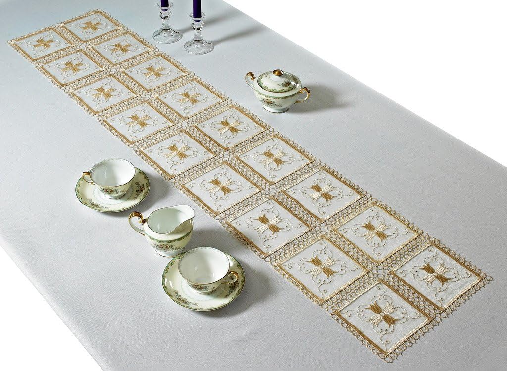 Holiday Deals 🛒 HomeCrate Blossom Embroidered Vintage Lace Design Table-Runners, 14 by 34, Gold Up To 50% OFF HomeCrate Blossom Embroidered Vintage Lace Design Table-Runners, 14 by 34, Gold