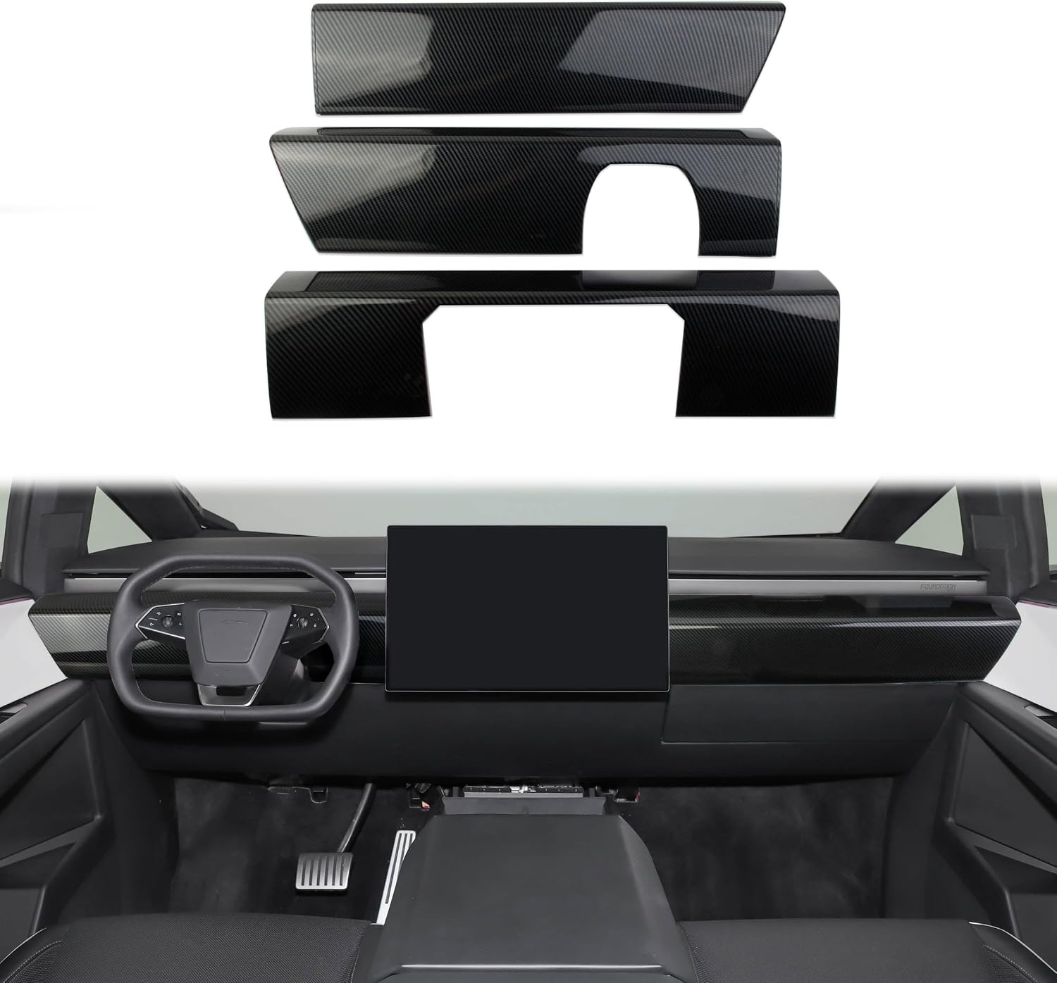Carbon Fiber Style Central Control Dashboard Panel Cover Trim Accessories for Tesla Cybertruck (Bright Surface)