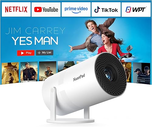 Aplicación con licencia oficial y enfoque eléctrico Proyector con WiFi y Bluetooth, XuanPad Full HD 1080P Proyector portátil, soporte giratorio de