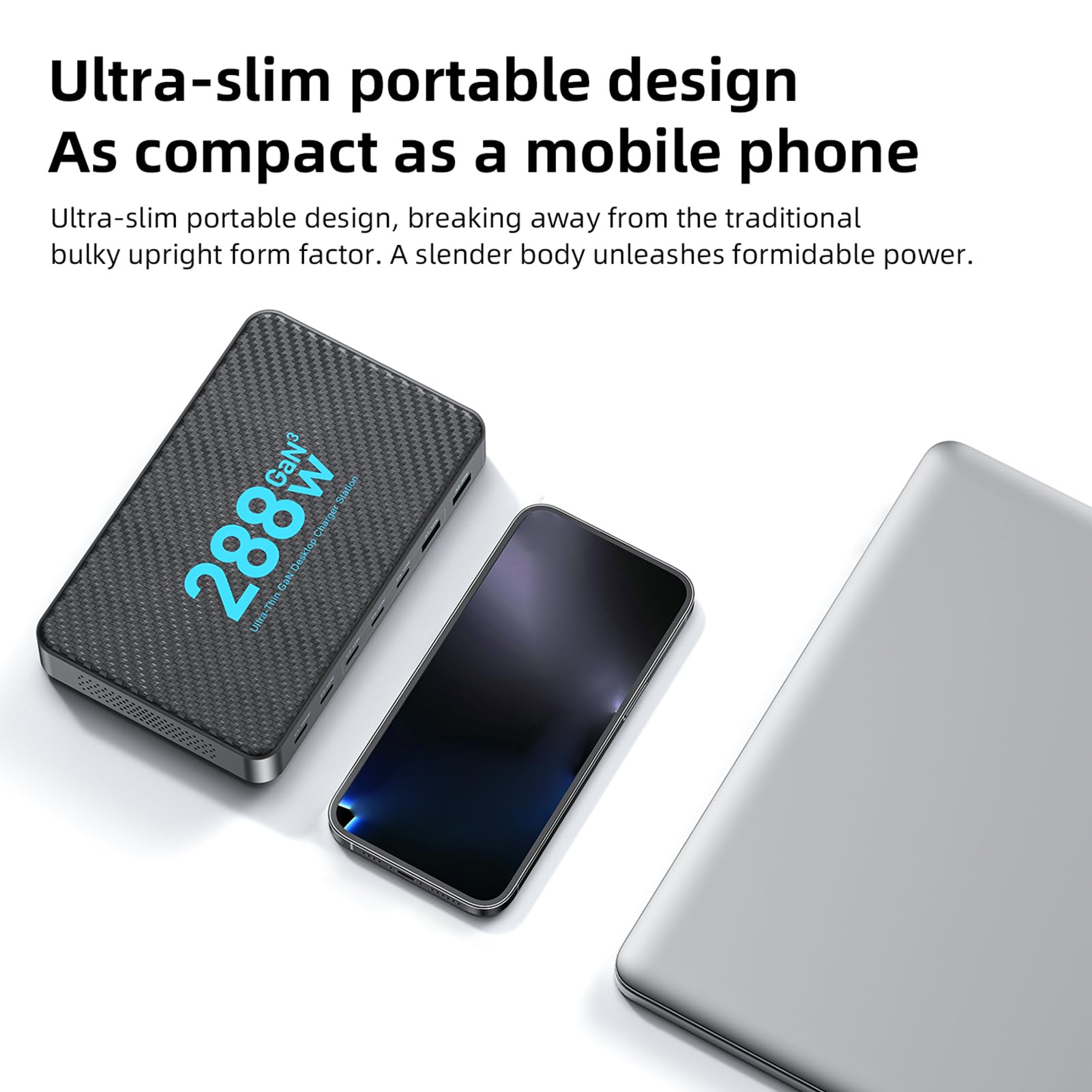 XUMIUZIY Stacja ładująca GaN USB C o Mocy 288 W, 8-portowa ładowarka Biurkowa z 6 Portami USBC i 2 Portami USBA, Adapter Szybkiej ładowarki do Wielu urządzeń, ze Zwijanym Kablem (288W)