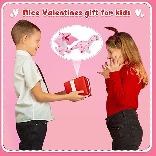 Miniatura 6 de DEEKIN 2 piezas de animales de peluche para el día de San Valentín, dinosaurio de peluche con corazón Kawaii rosa, dinosaurios de peluche para niños