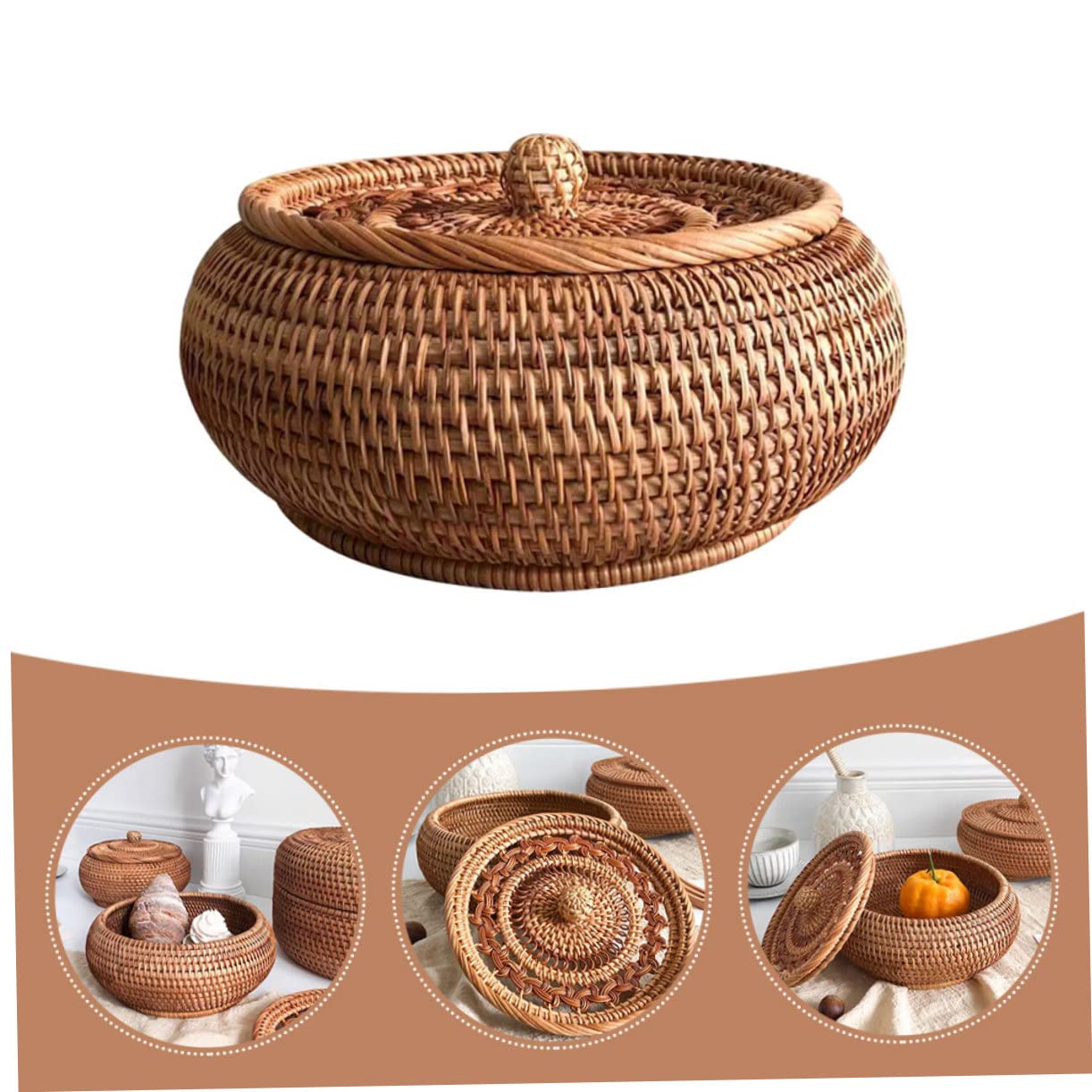 Amosfun Scatola Porta Dolci Coperchio come Regalo di Compleanno Robusta e Capiente in Rattan Intrecciato per Snack e Dolcetti lo Studio