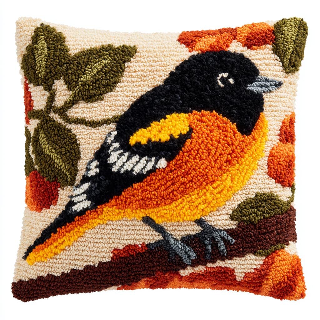 Taxpy Latch Hook Kits, Birds on the Branches Cushion Craft Kits Pillow Cover Making Crochet Pre Printed Canvas Needlework Latch Hook Cushion Cover Kits,43x43cm