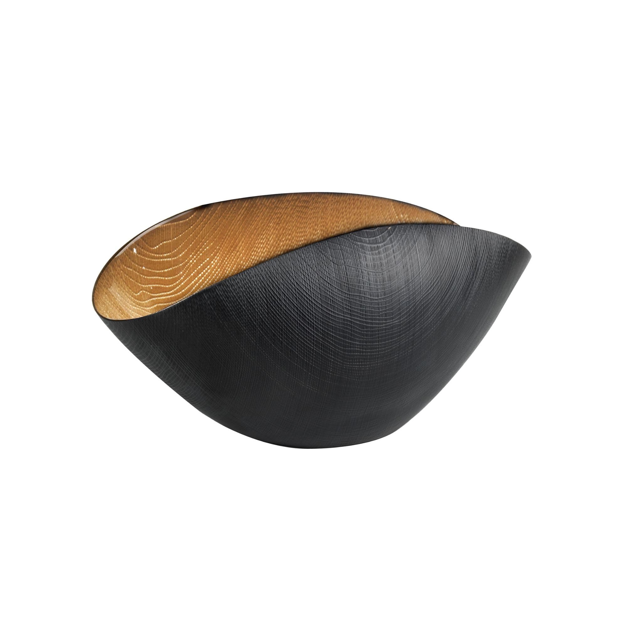 Onlylux Coppa Burano in Vetro Centrifugato Decorato a Mano - Centrotavola Decorativo 28 x 9,5 cm - Coppa in Vetro Artigianale per Arredo Casa - Nero Mat Oro