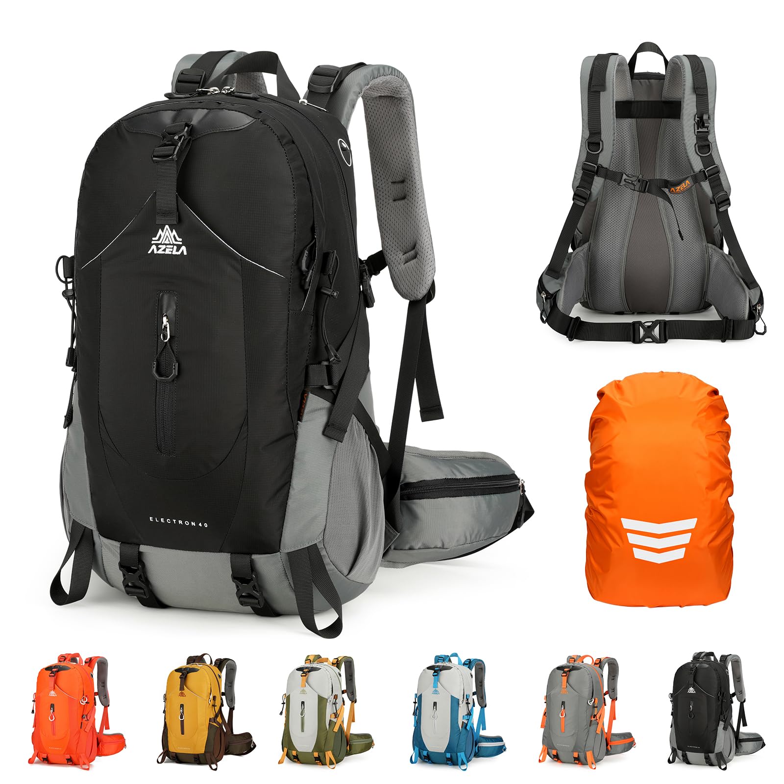 Geila 40L Hiking Backpack for Men & Women, Ultra-Lightweight & Water-Resistant Rucksack, Large Capacity Breathable Trekking Climbing Daypack with Rain Cover, Hydration Compatible (40L-Black)