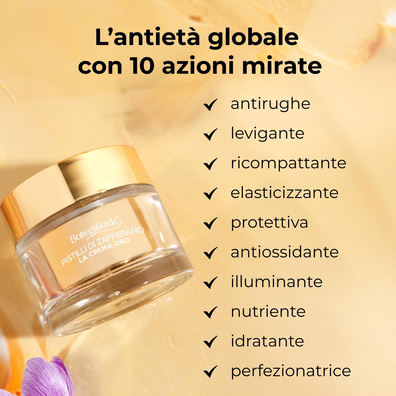 Bottega Verde - Pistilli di Zafferano, La Crema Oro, Ricarica Crema Viso Giorno e Notte, 50 ml, Trattamento Antirughe e Antietà Globale con Zafferano Iperfermentato e Ceramidi, Tutti i Tipi di Pelle