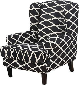 غطاء كرسي GULI Wingback مكون من قطعتين،أغطية كراسي مجنحة، أغطية كراسي بذراعين، غطاء أريكة من الإسباندكس، واقي أثاث قابل للغسل في الغسالة والإزالة لغرفة المعيشة وغرفة النوم والفندق، شريط أسود