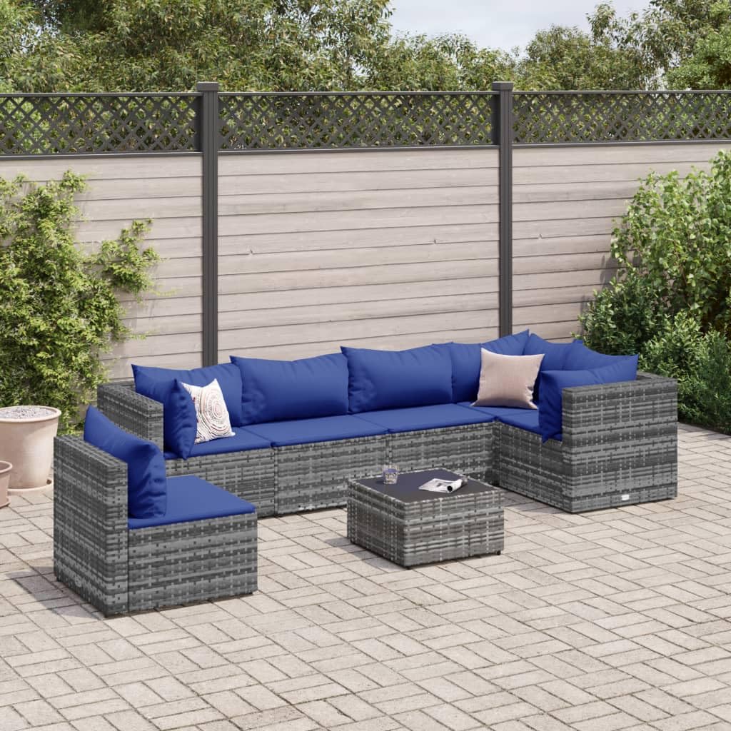 ShGaxin Set di mobili da giardino 7 pezzi e cuscini in rattan sintetico grigio, mobili da giardino esterno, set da giardino per esterni, set divano da giardino, mobili da esterno giardino - 3308183