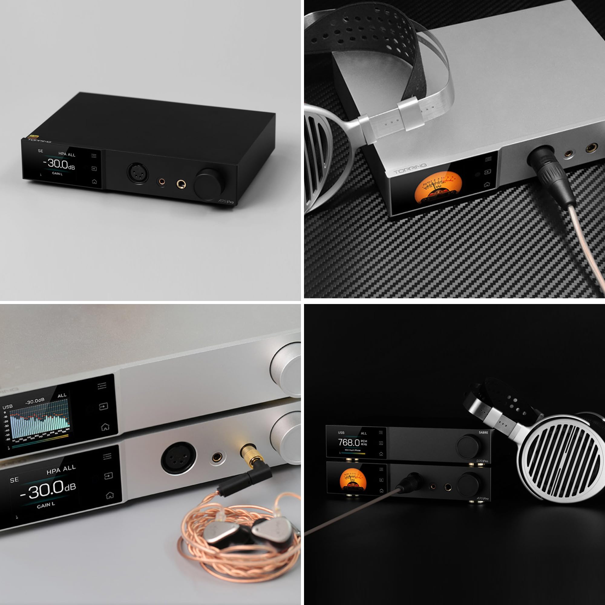 Topping A70 Pro Full Balanced Amplificatore per cuffie: 17000mW x2 RCA/XLR/TRS/EXT Ingresso 4,4mm/6,35mm/4-Pin XLR/RCA Uscita HAP per Auricolari/cuffie/IEM, Bassa Preamplificatore (Nero)