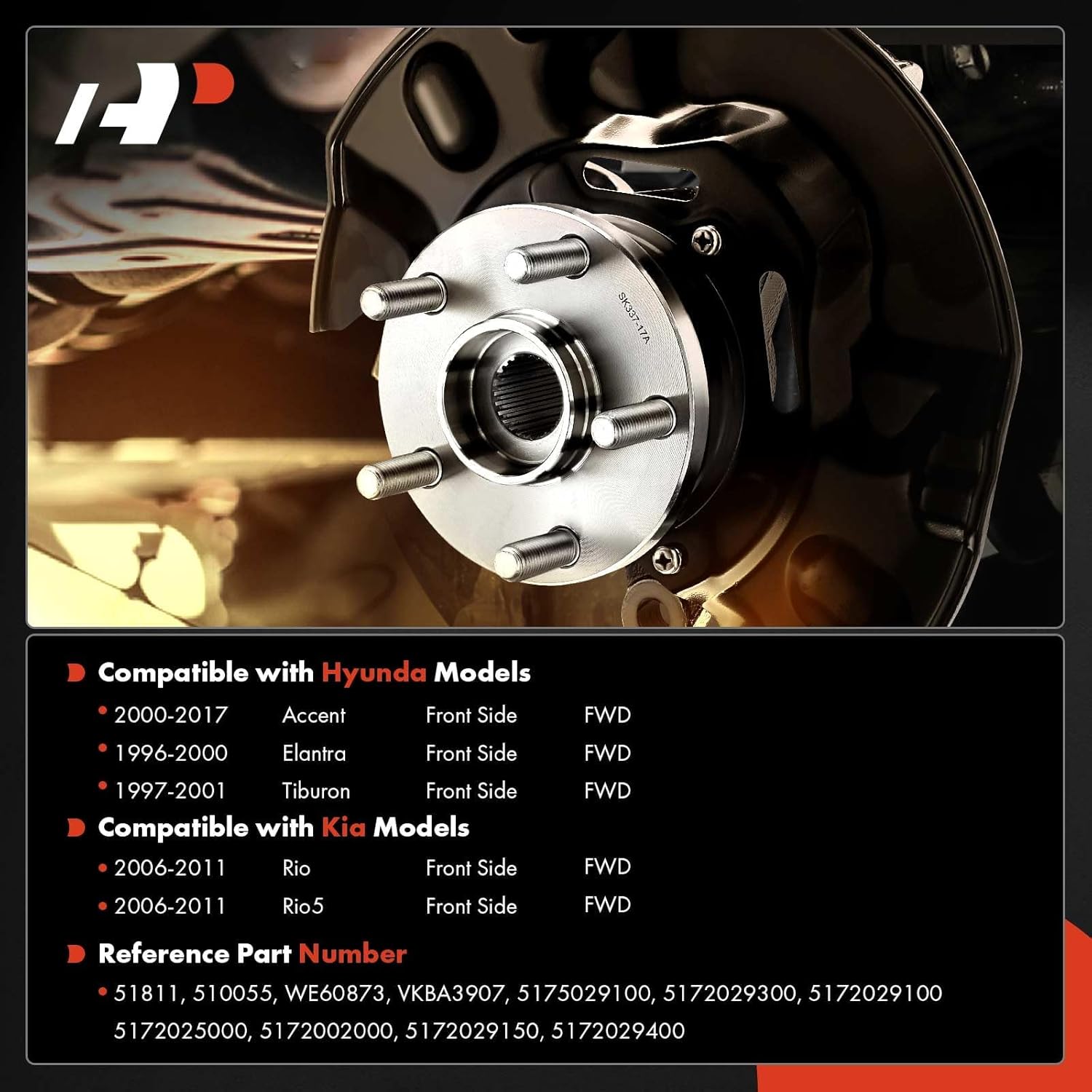 A-Premium Front Wheel Bearing Compatible with Hyundai Elantra 1996-2000, Accent 2000-2017, Tiburon 1997-2001 & Kia Rio 2006-2011, Rio5 2006-2011, FWD