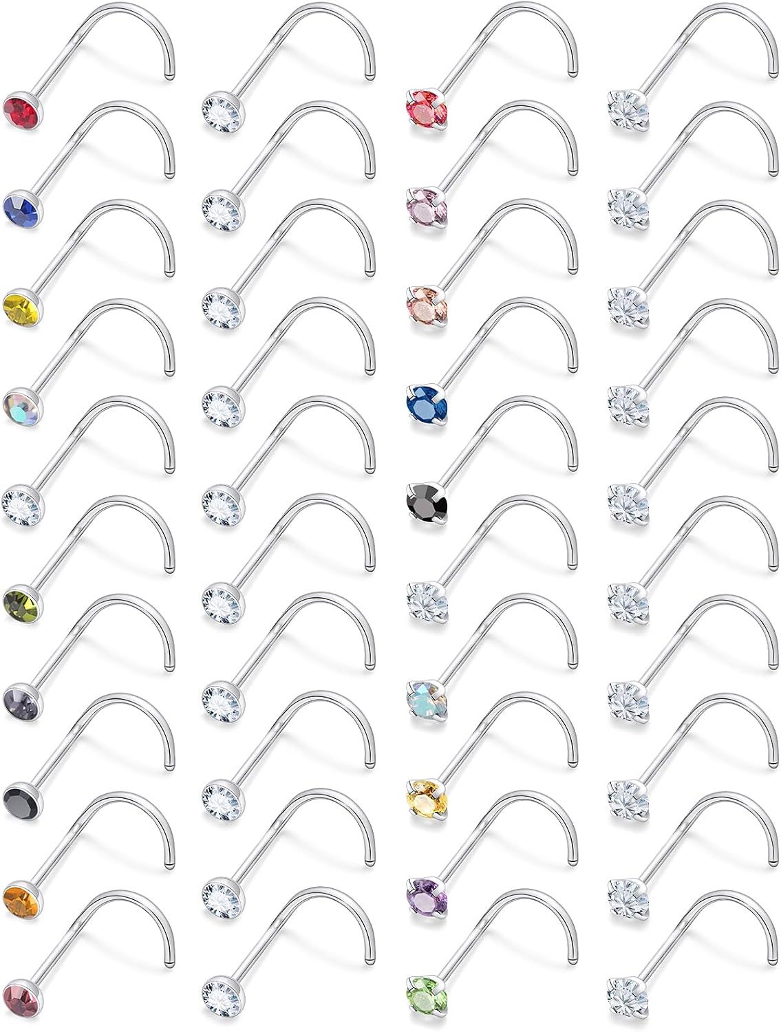 18G 20G 22G Nose Rings Studs Piercing Jewelry for Women 316L Surgical Steel L Shaped Screw Straight Diamond CZ Nose Rings Studs Nostril Piercing Jewelry for Women Men Hypoallergenic