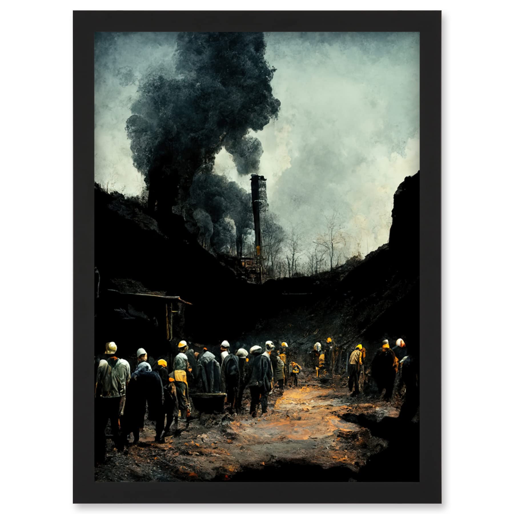 Doppelganger33 Ltd Framed Black A4 Coal Miners Yorkshire Pithead Colliery Artwork Framed Wall Art Print A4