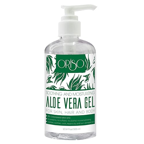 ORISO Gel de aloe vera con aloe vera orgánico prensado en frío, alivio puro de quemaduras solares, picaduras de insectos, cortes pequeños, loción