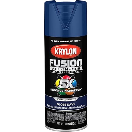 Krylon K02714007 Fusion All-In-One Spray Paint for Indoor/Outdoor Use, Gloss Navy 12 Fl Oz (Pack of 1)