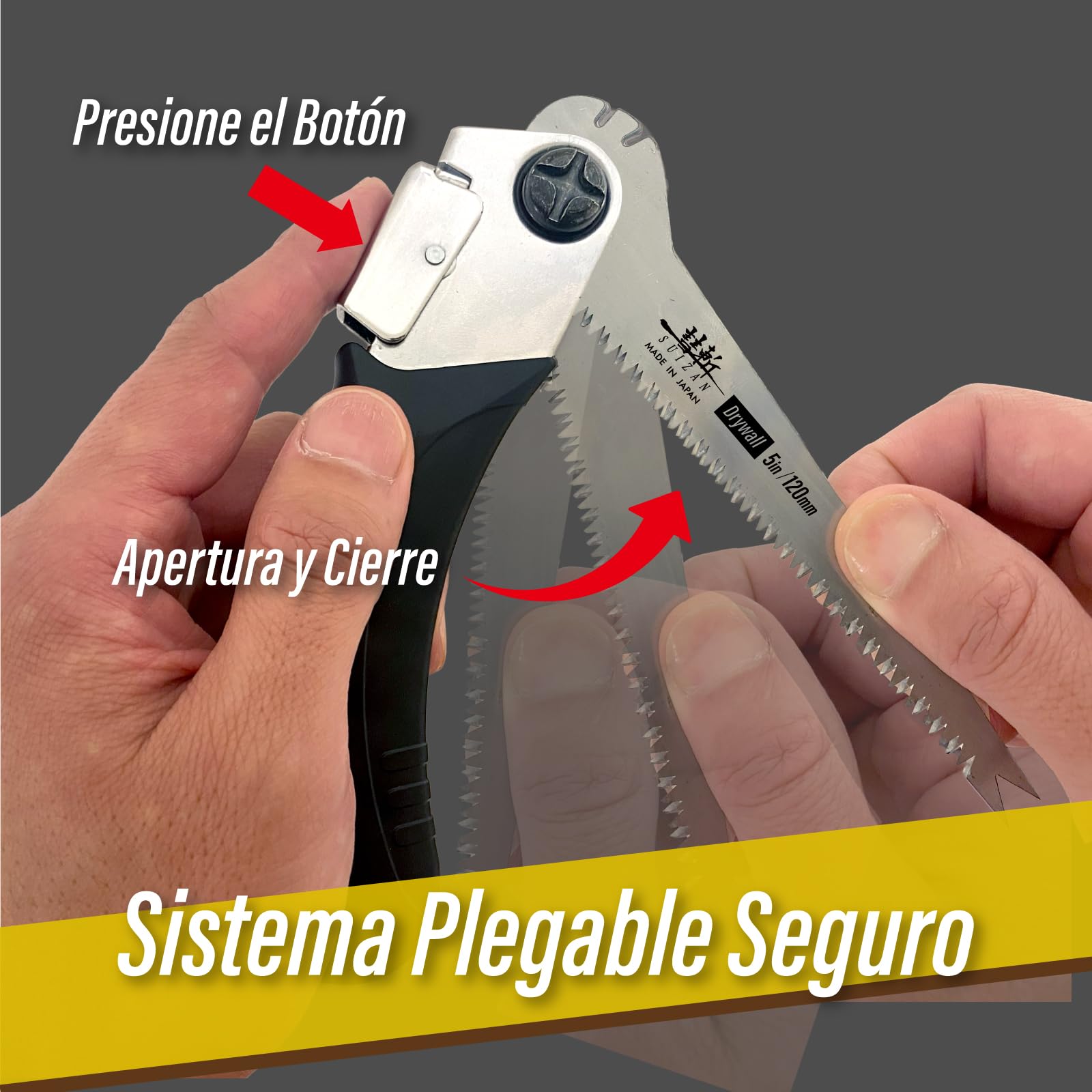 SUIZAN Serrucho de punta plegable placas de yeso 120mm - Sierra japonesa | Profesional Herramientas reforma Pladur cartón tabique enchufe caja agujero a empuje compacto Bricolaje portátil japonesas