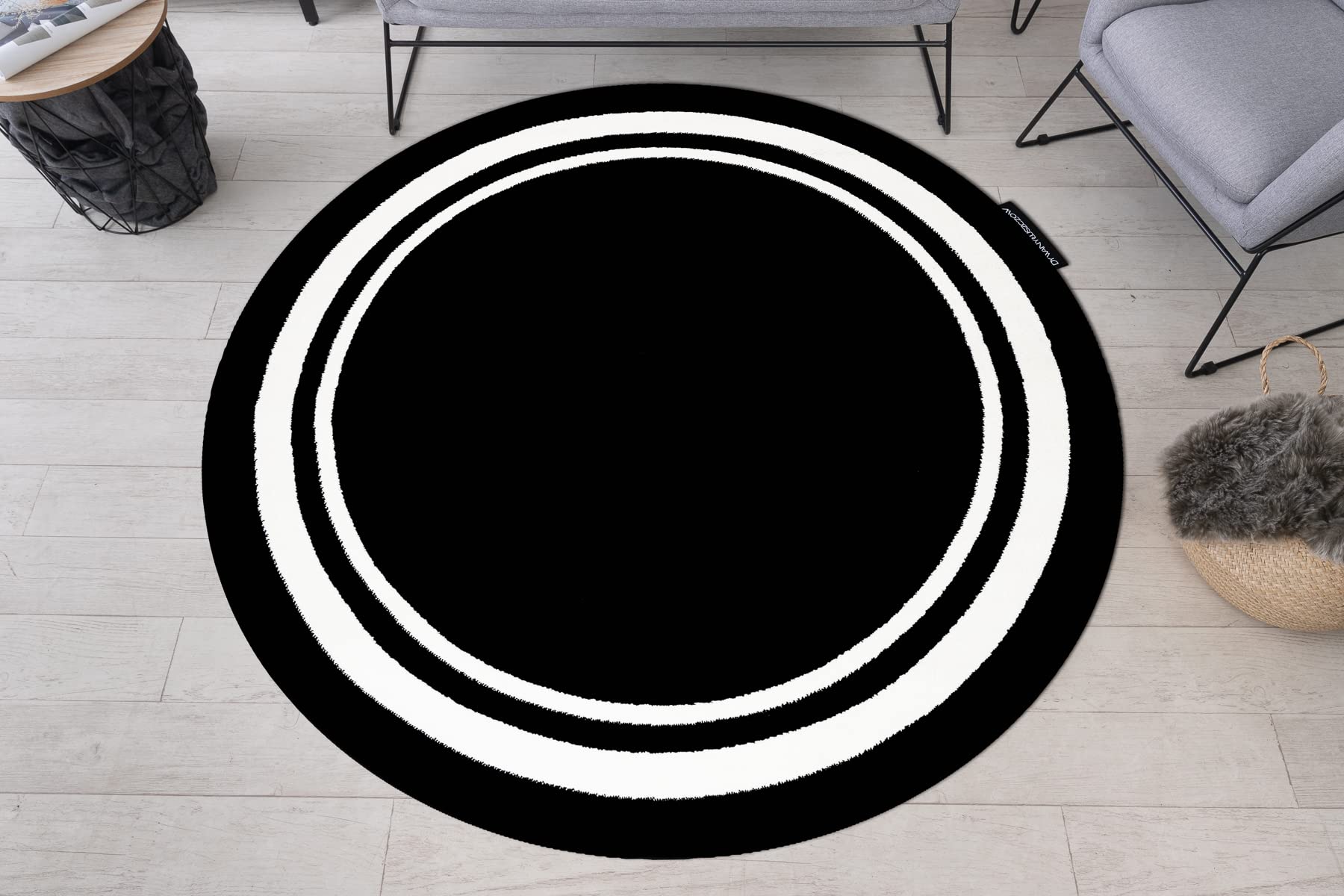 Tapis Hampton noir cercle 120 cm rugsx au design raffiné