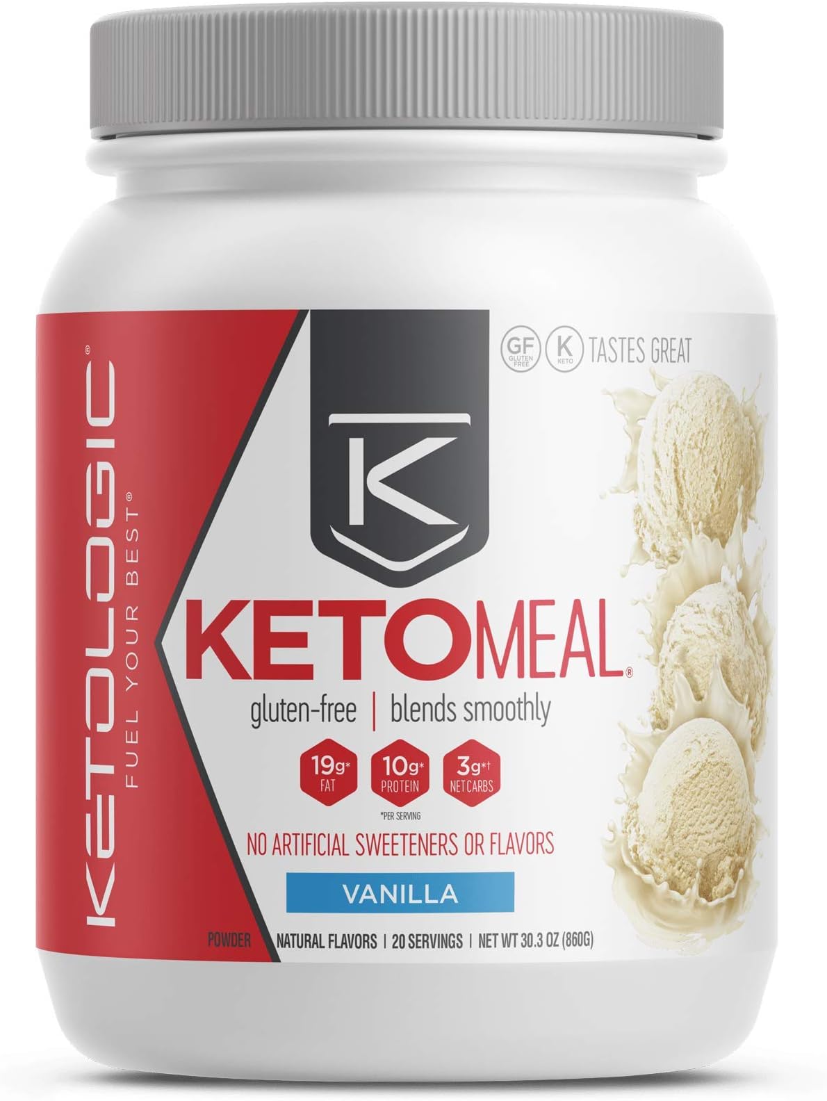 KetoLogic Keto Meal Replacement Shake with MCT, Vanilla | Low Carb, High Fat Keto Shake | Promotes Weight Loss & Suppresses Appetite | 20 Servings