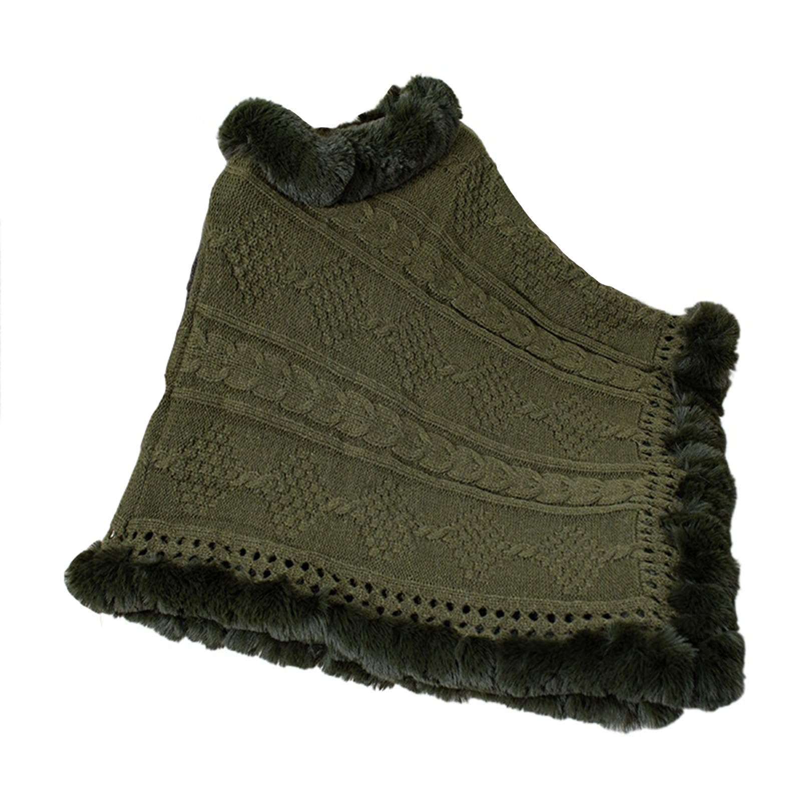 Mujeres Fuzzy doblado Cable de Punto Poncho, sólido Grueso Punto Cuello de Tortuga suéter, Acogedor Desgaste de Invierno de Gran tamaño