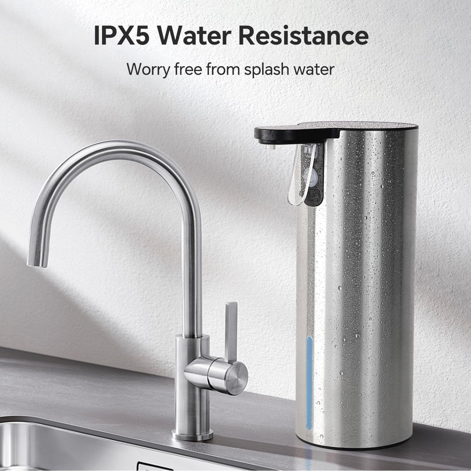 LAOPAO Electric Foaming Soap Dispenser, Rechargeable Touch Foam Hand Soap Dispenser for Bathroom, Stainless Steel Press Soap Pump for Kitchen, Water-Resistant, Xmas Gift