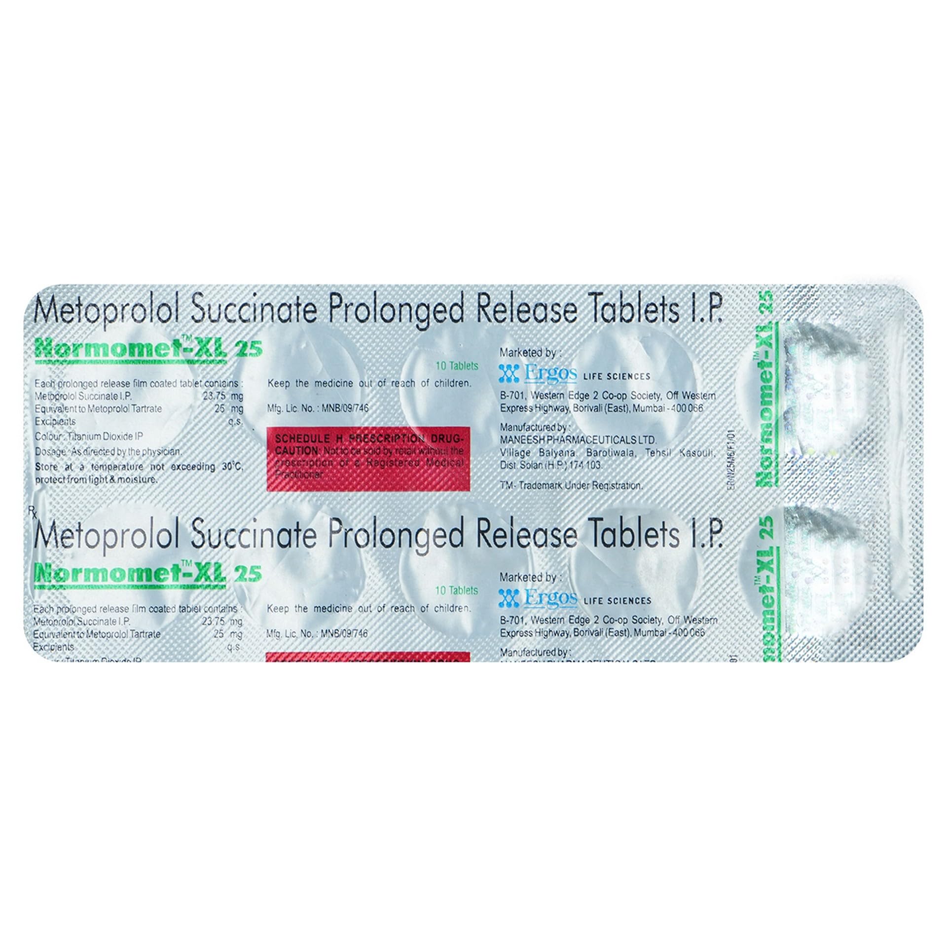 Normomet-Xl 25mg Pr Tablet 10s