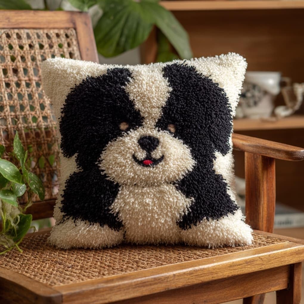 Latch Hook Pillow Kit For Adults,Teddy Dog 17X17In Latch Hook Kit For Pillow Cover With Instruction For Beginner Cross Stitch Sofa Cushion Cover With Crochet Yarn For Beginners And Home Decor
