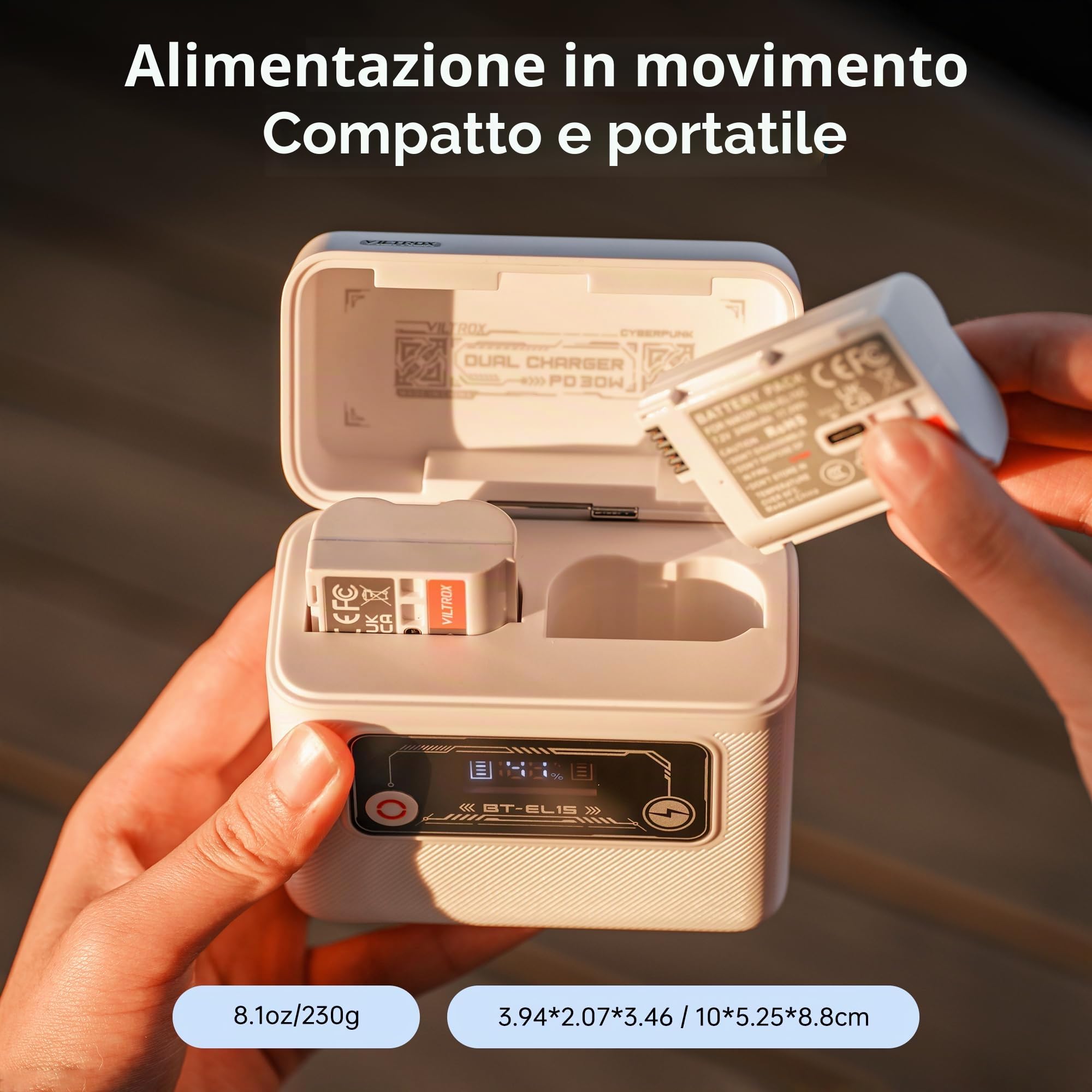VILTROX Caricatore rapido EN-EL15 con display LED integrato da 5500 mAh per Nikon EN-EL15A EN-EL15B EN-EL15C D7200 D7100 D7000 D500 Z7II Z7 Z5 D610 D800 Z8 D7500 Z6II D7 D7 50 Z6 1