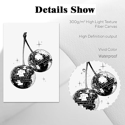 Miniatura 5 de Arte de pared de disco cereza, impresiones vintage en blanco y negro, póster de bola de discoteca retro a la moda, pósteres estéticos de discoteca,