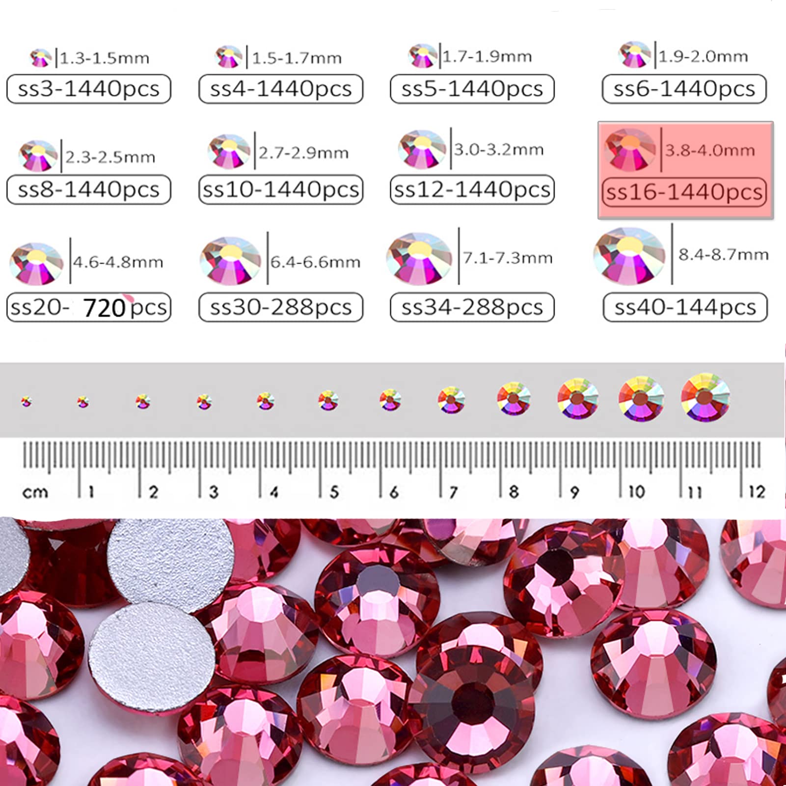 Dowarm SS16 Lot De 1 440 Strass En Cristal à Dos Plat Pour Loisirs