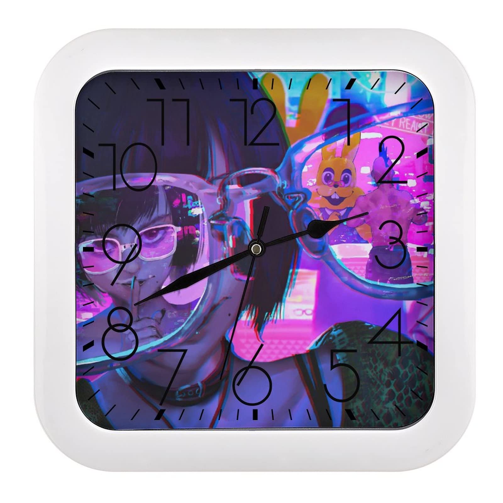 Pendule Murale Silencieuse Cartoon Girl Moderne 26x26cm pour Décoration Maison